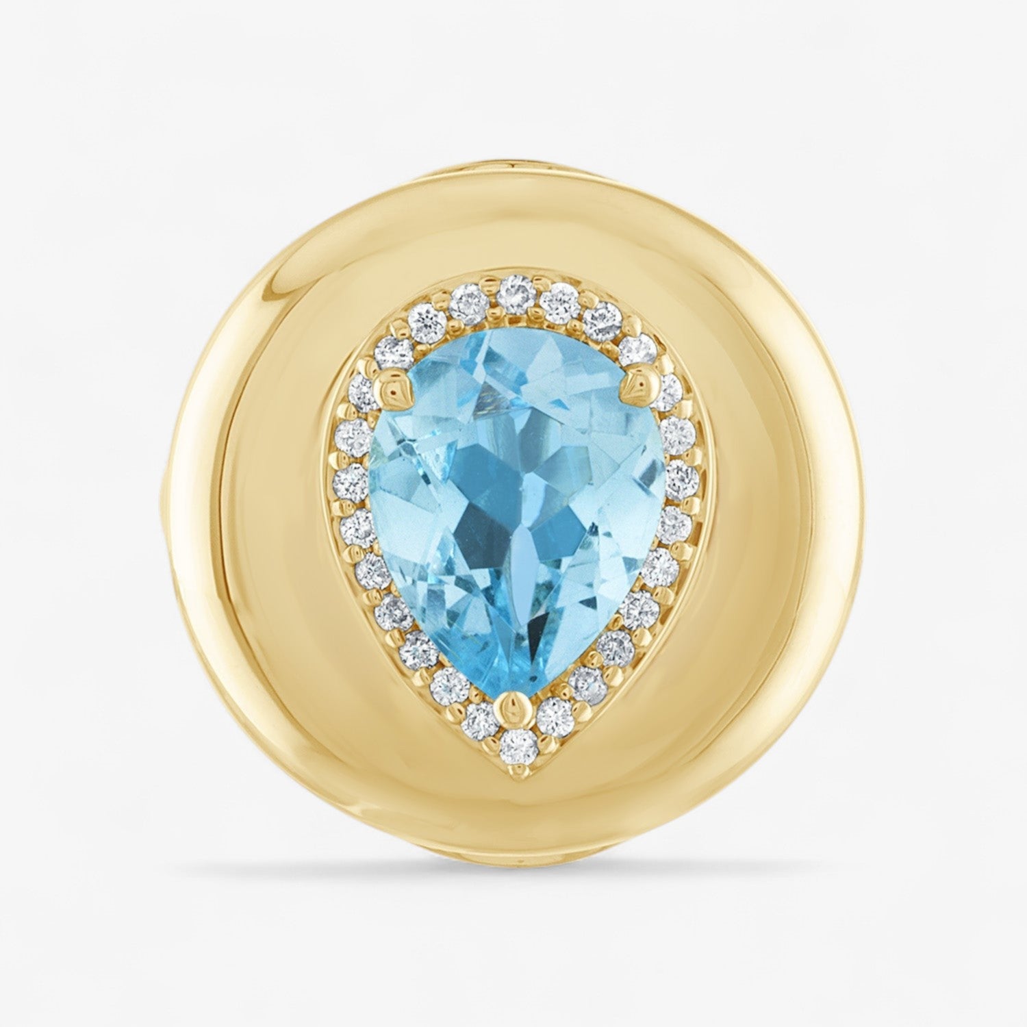 Blue Topaz Candy Button Pear Ring 14K Yellow Gold Blue Topaz Pear