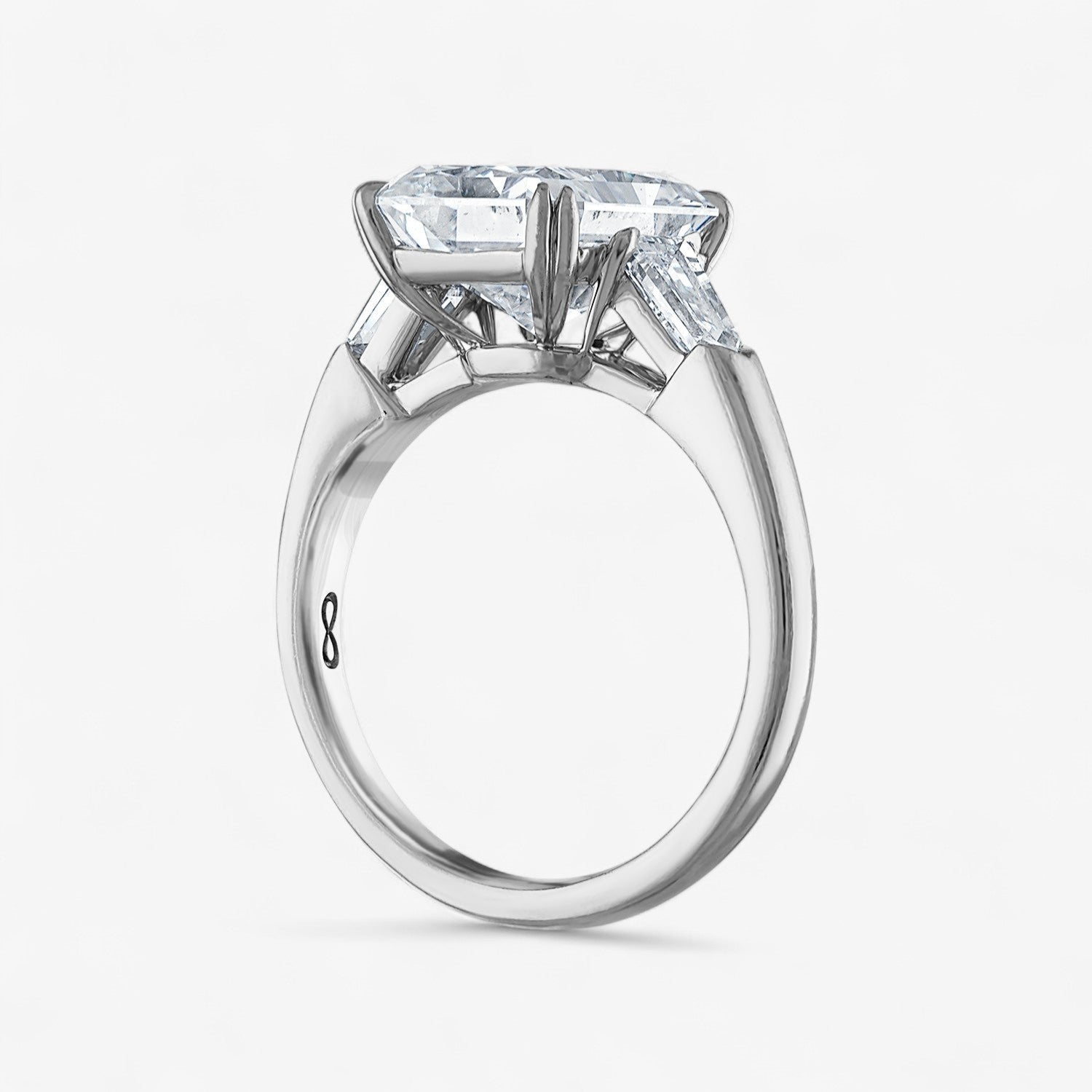 4.03ct Radiant Cut Three-Stone with Diamond Bullets Side Stones Engagement Ring