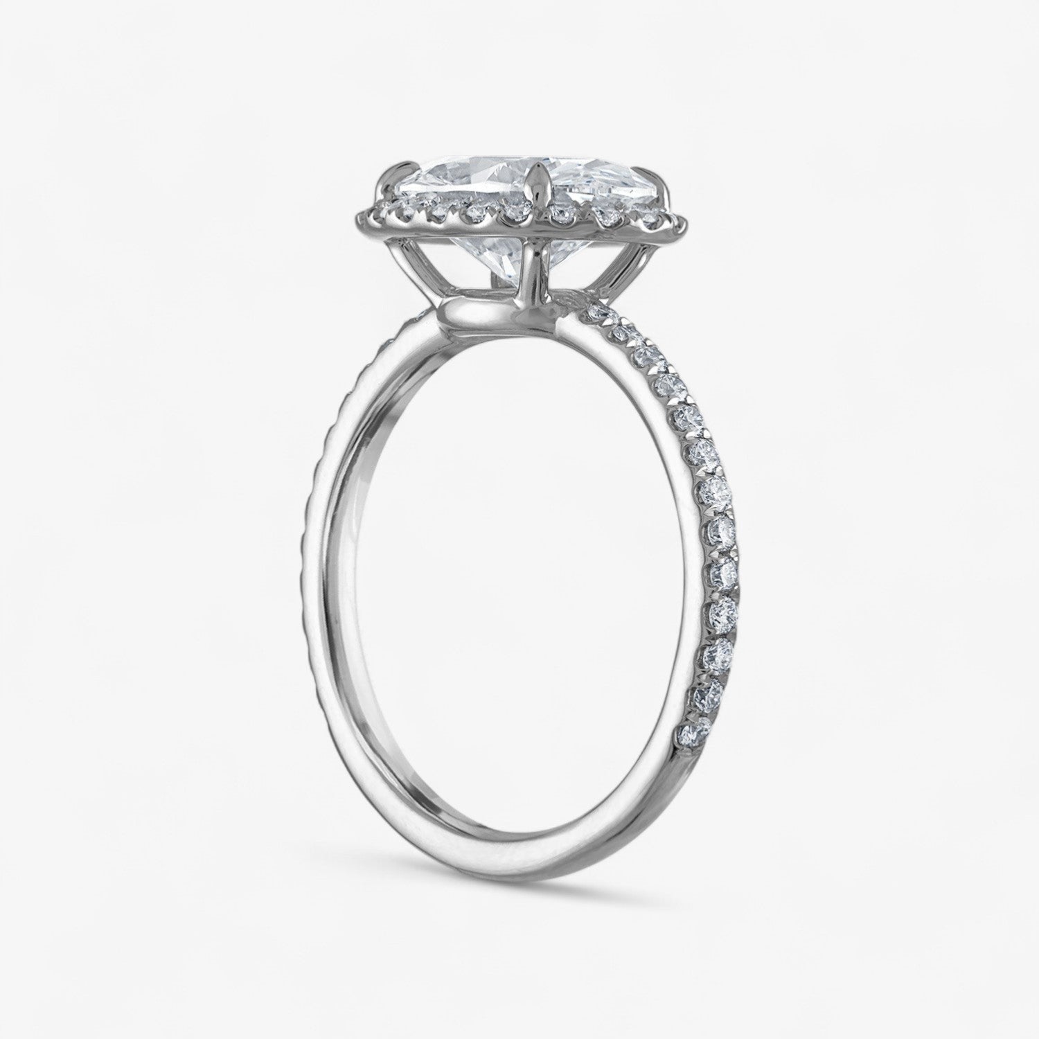 Oval Shape East-West with Pave Halo and Band Engagement Ring