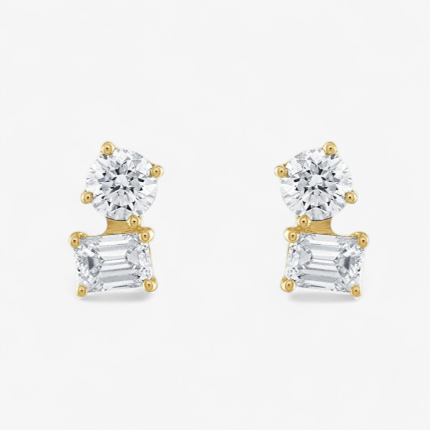 Mini Round-Emerald Two Stone Earring