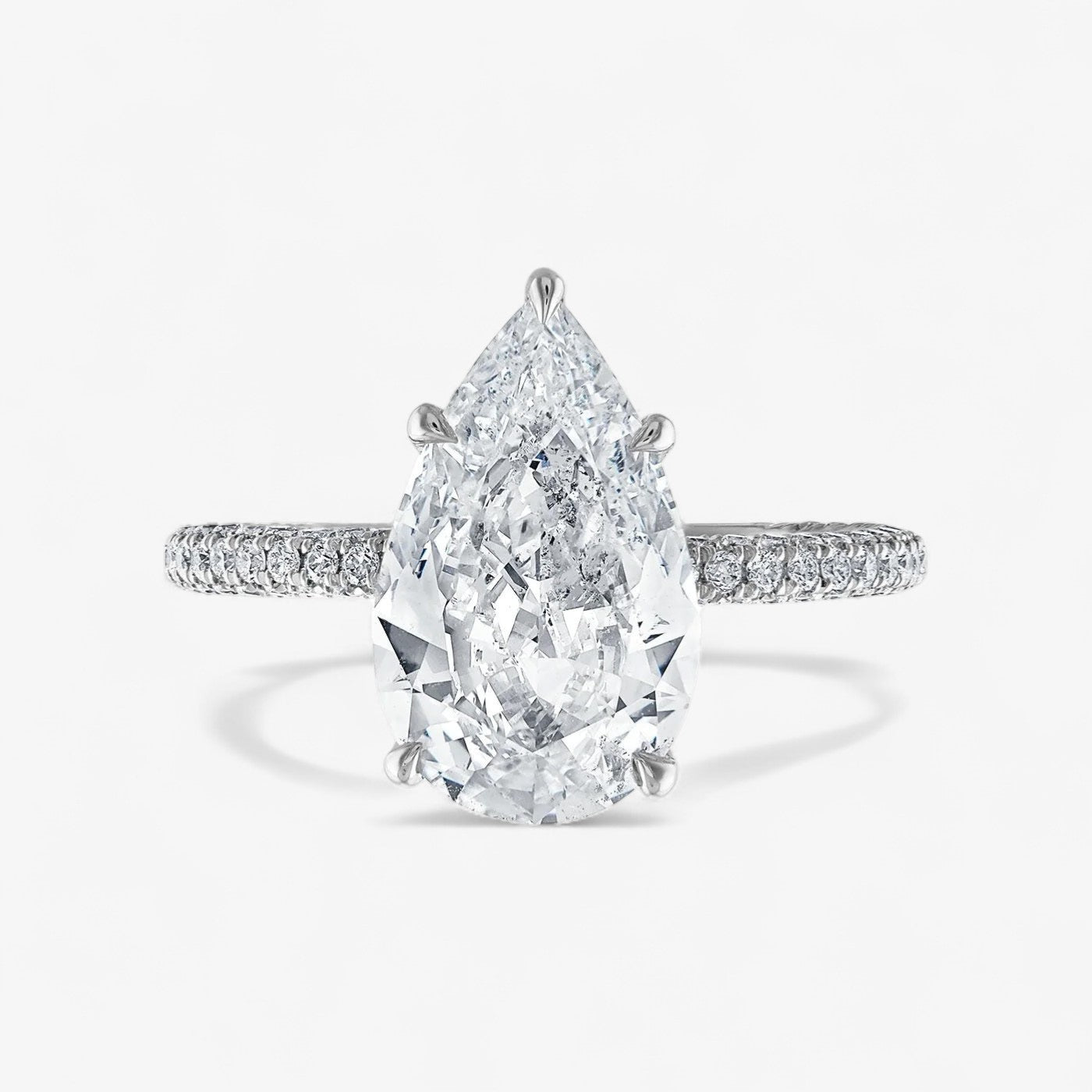 Pear Shape with Three-Sided Pave Band and Hidden Pave Halo Engagement Ring