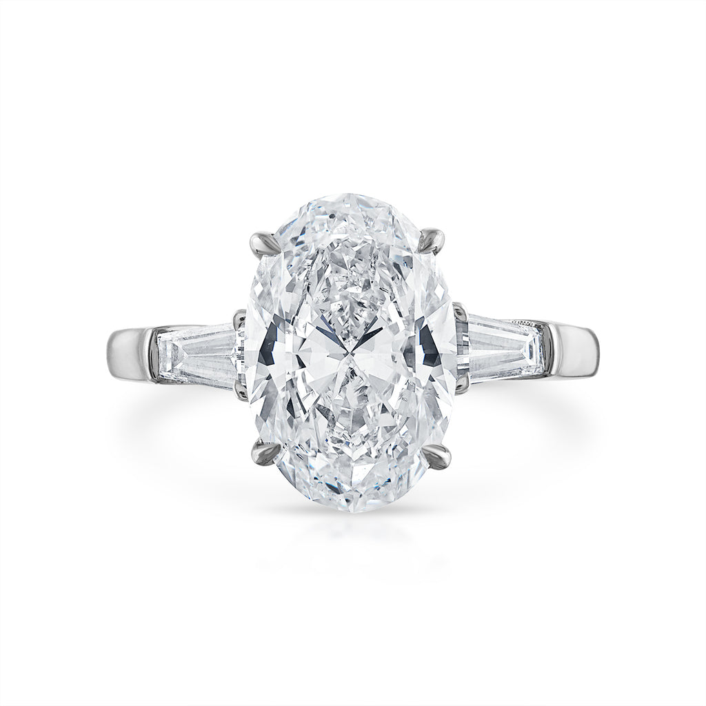 Tapered Oval and Baguette 3 Stone Diamond Engagement Ring, R1093W