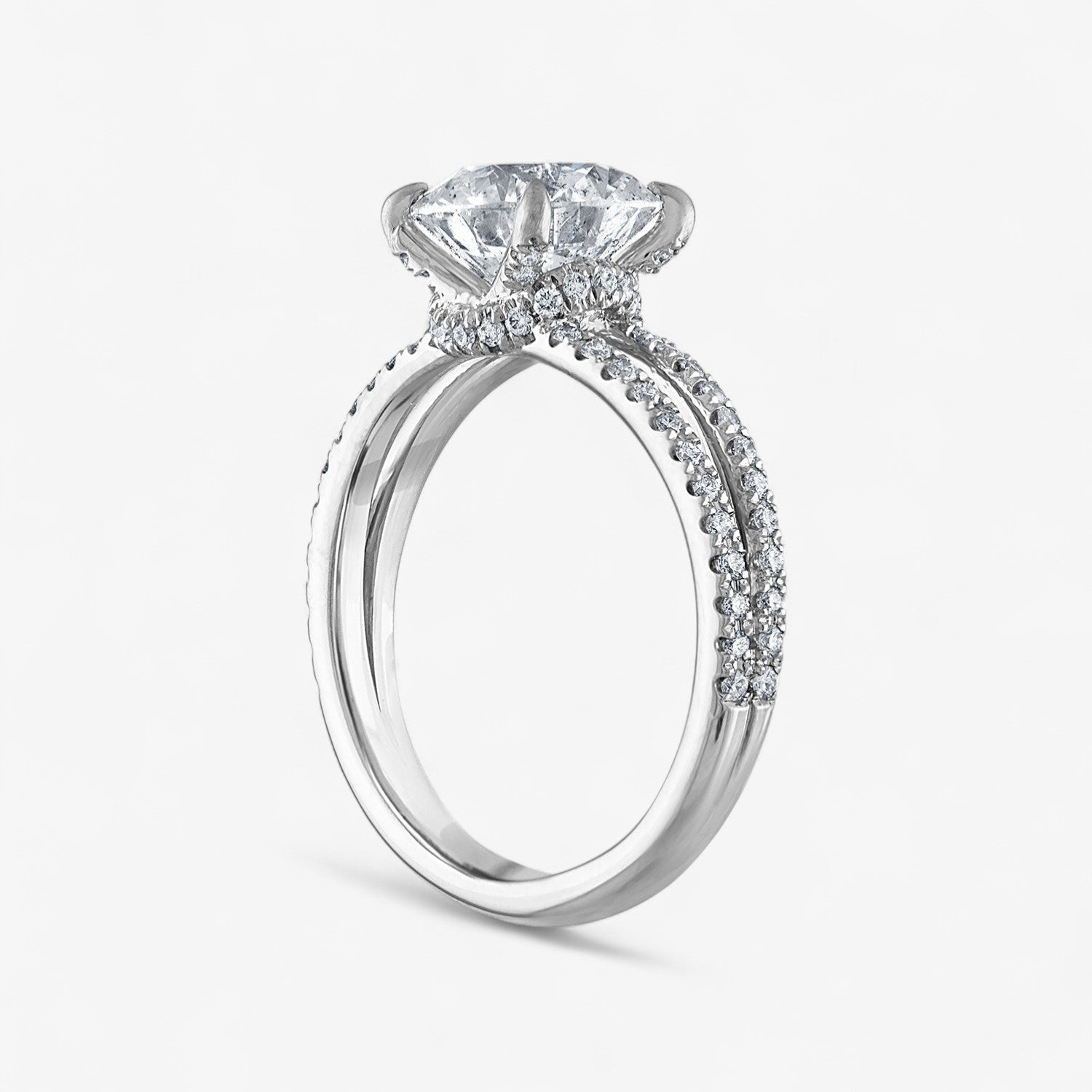 2ct Round Brilliant Cut Pave Split Shank with Pave Scarf Engagement Ring