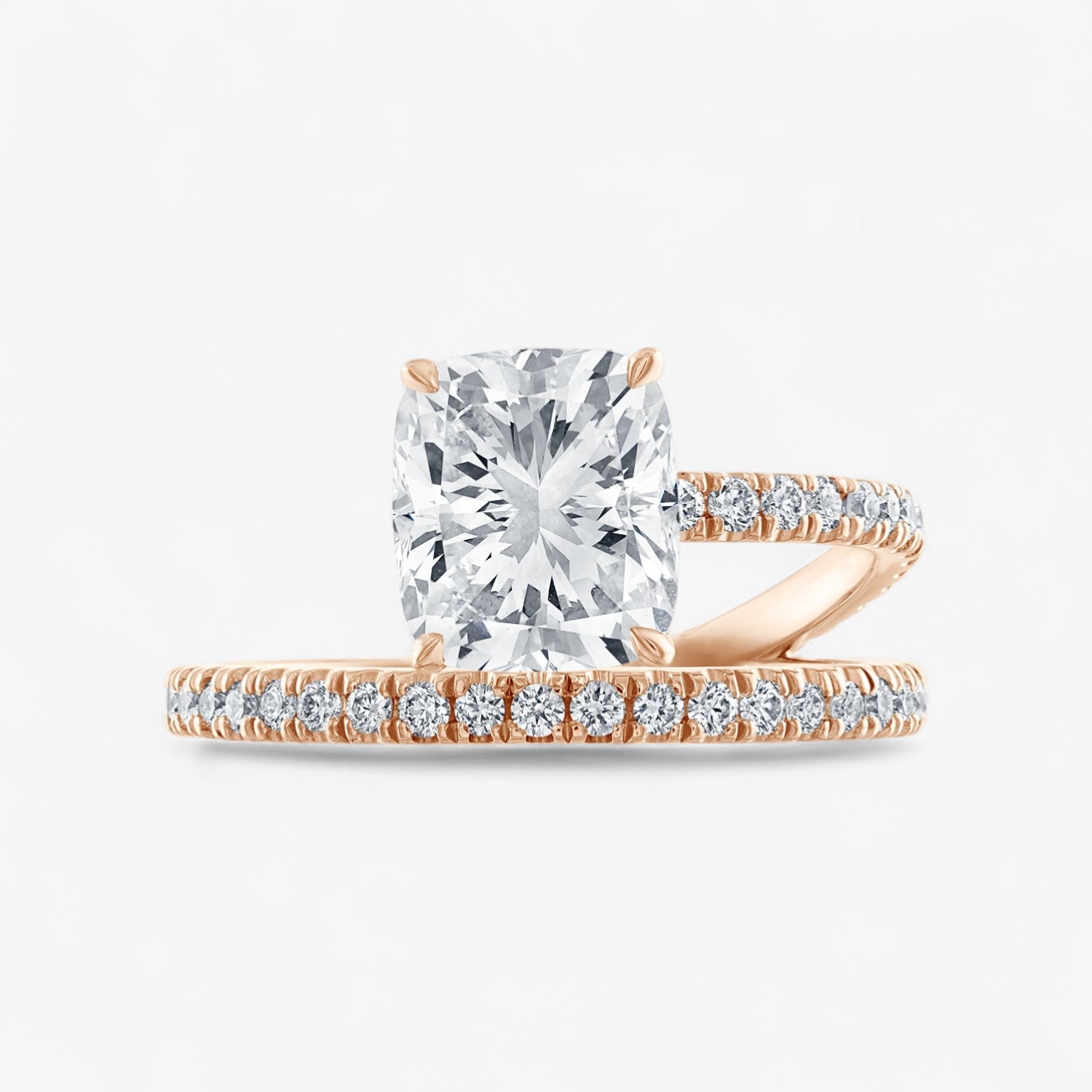 Cushion Cut Pave Band and a Half Engagement Ring