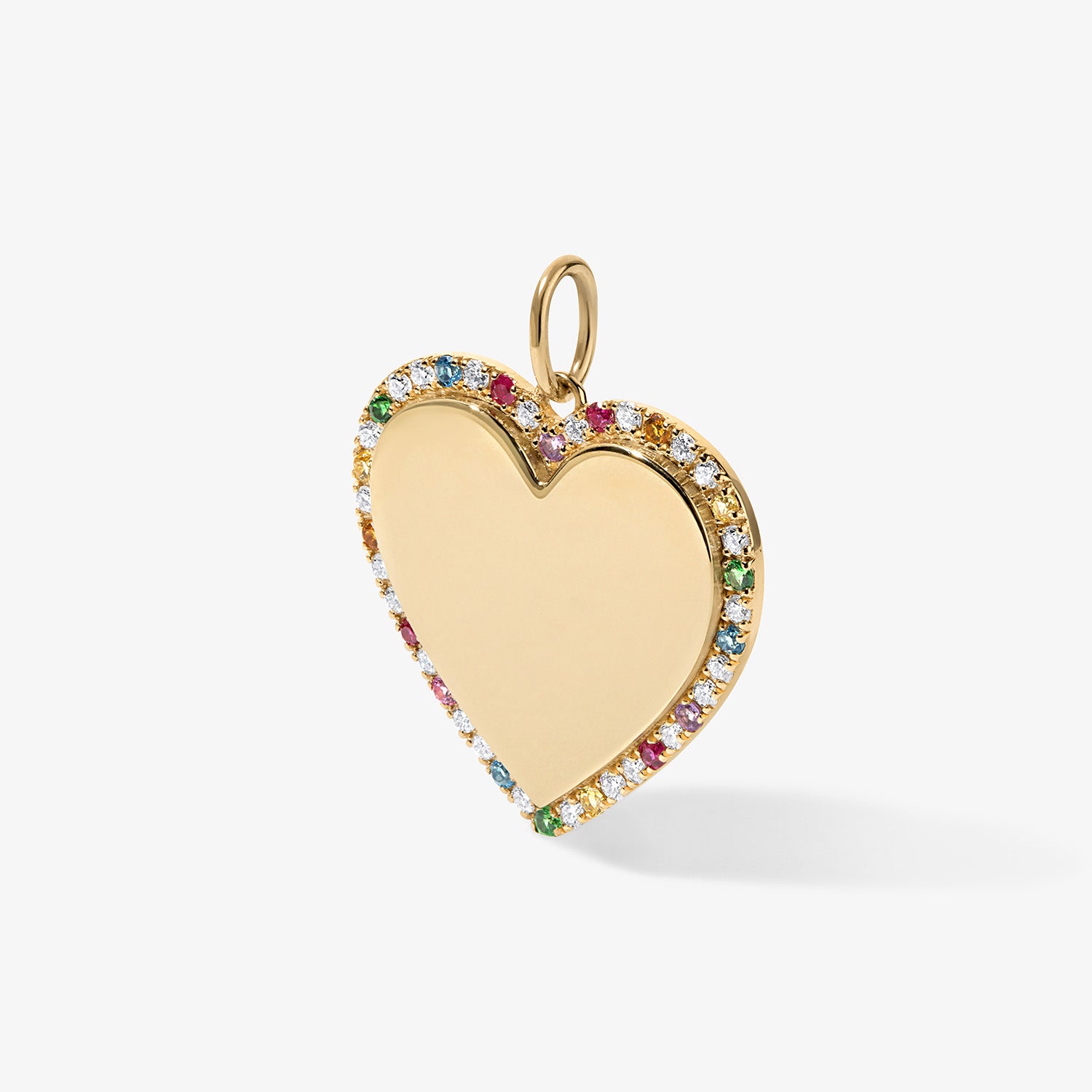 Large Heart Bubble Charm with Rainbow Pave Outline