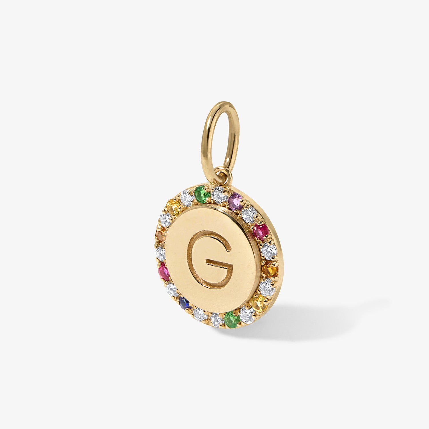 Small Round Bubble Charm with Rainbow Pave Outline
