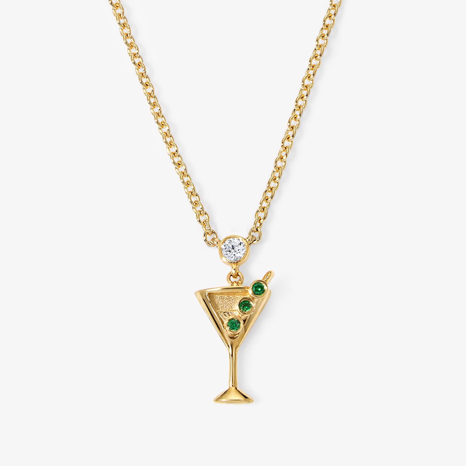 Cocktail Martini Glass Chain Necklace 14K Yellow Gold