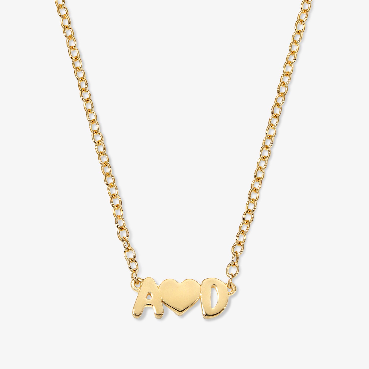 Petite Bubble Letters and Heart Necklace 14K Yellow Gold