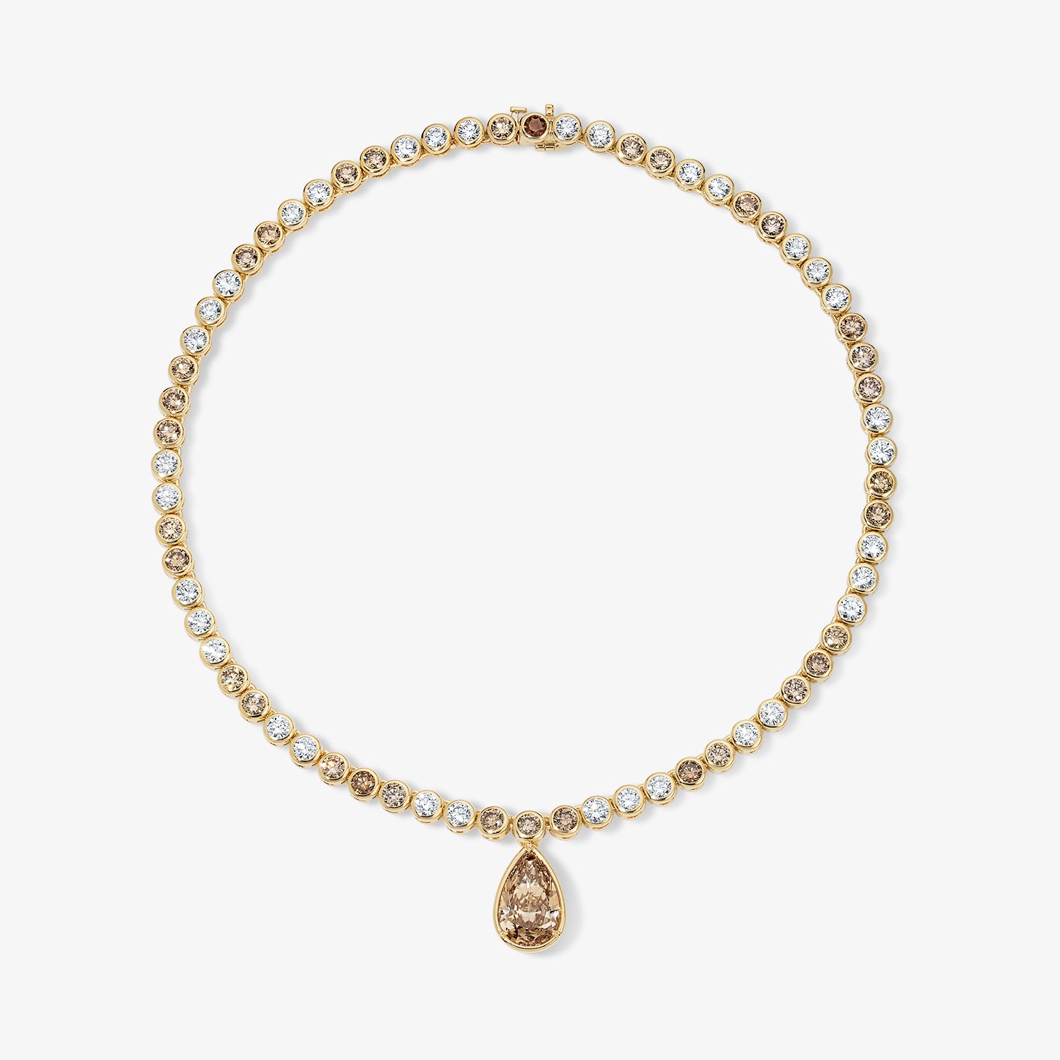 Margot White and Champagne Diamond Bezel Set Necklace With Fancy Brown Pear Drop