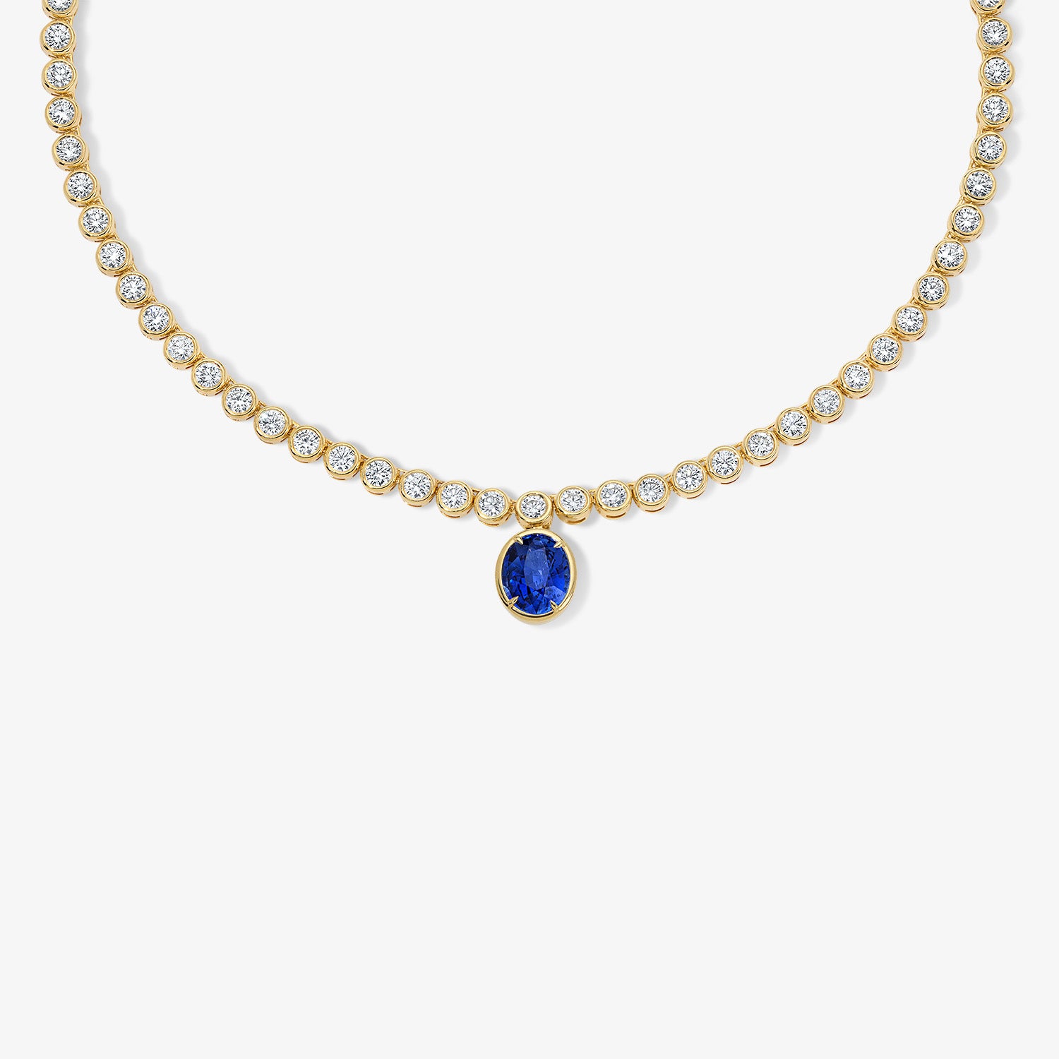 Margot Diamond Bezel Set tennis Necklace with Sapphire Drop