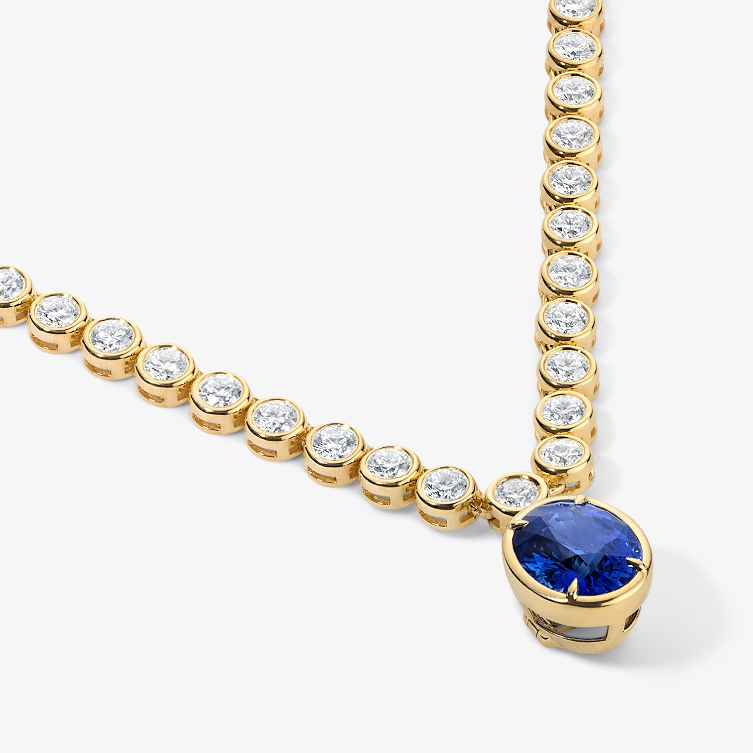 Margot Diamond Bezel Set tennis Necklace with Sapphire Drop