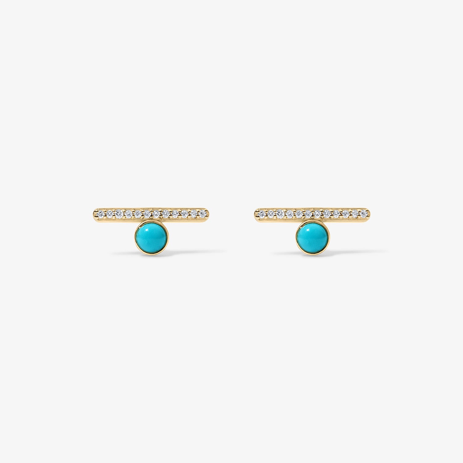 Dakota Turquoise Diamond Bar Studs 14K Yellow Gold