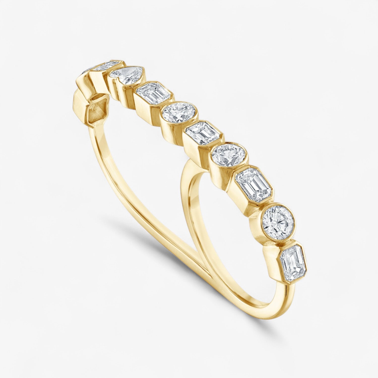 Fancy Bezel Two Finger Ring