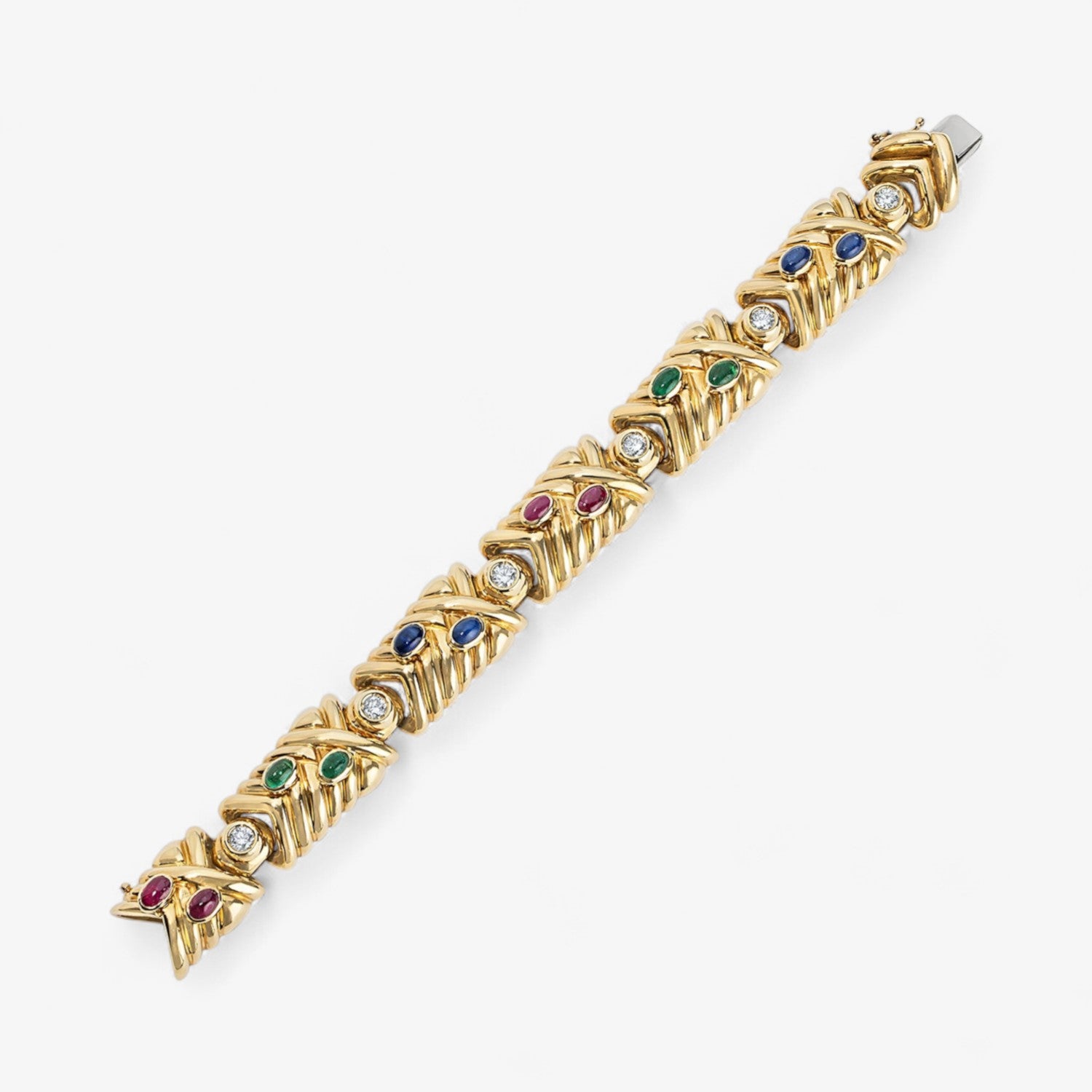 Multicolor Gemstones and Diamond Link Bracelet