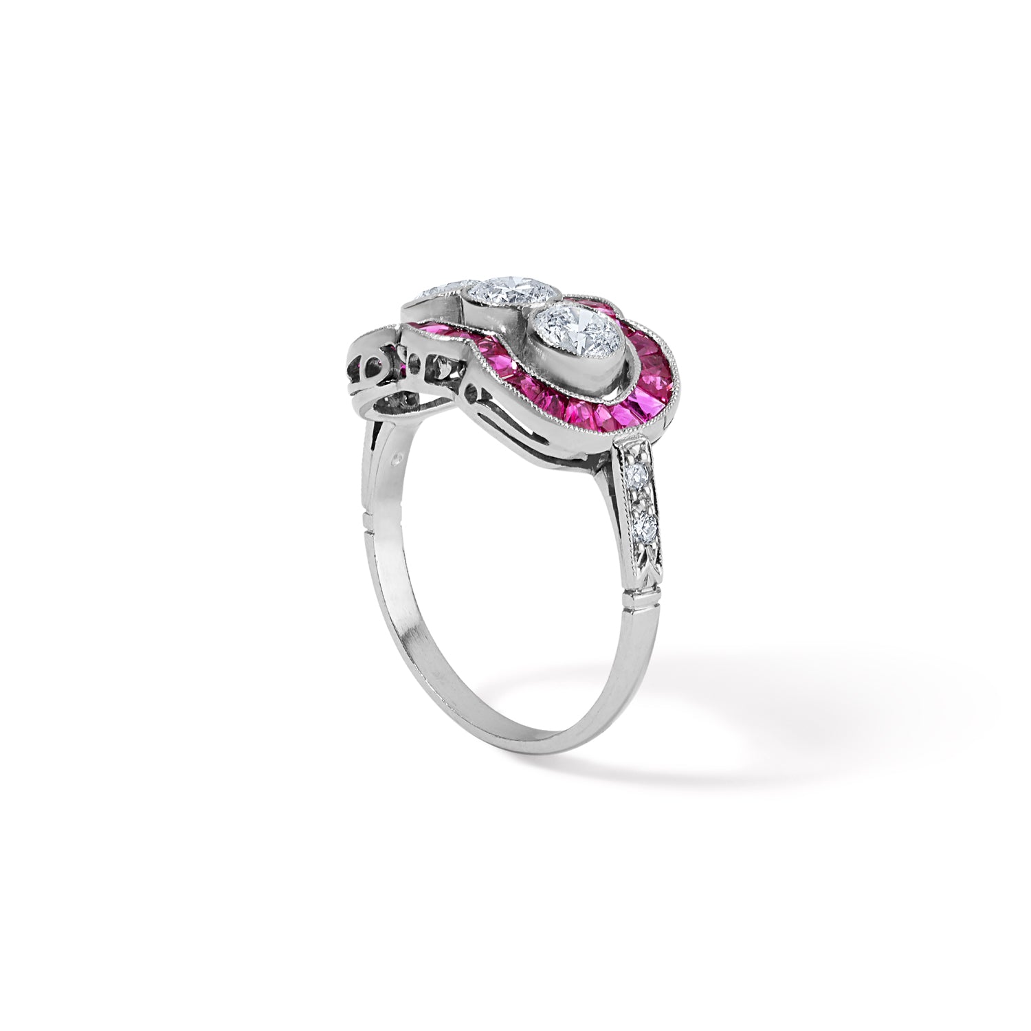 Three Stone Diamond Ring with Rubies