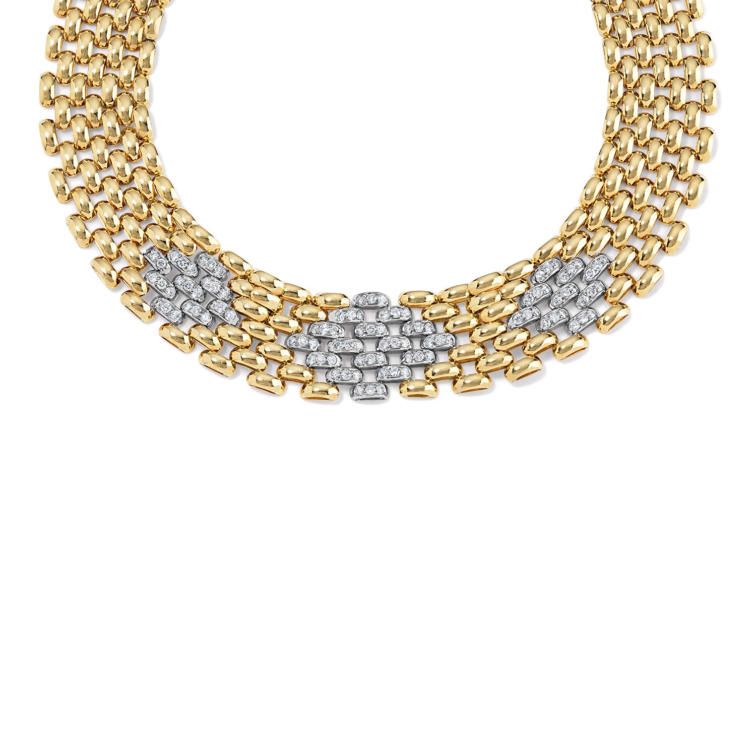 Brick Links with Diamond Center Collar Necklace