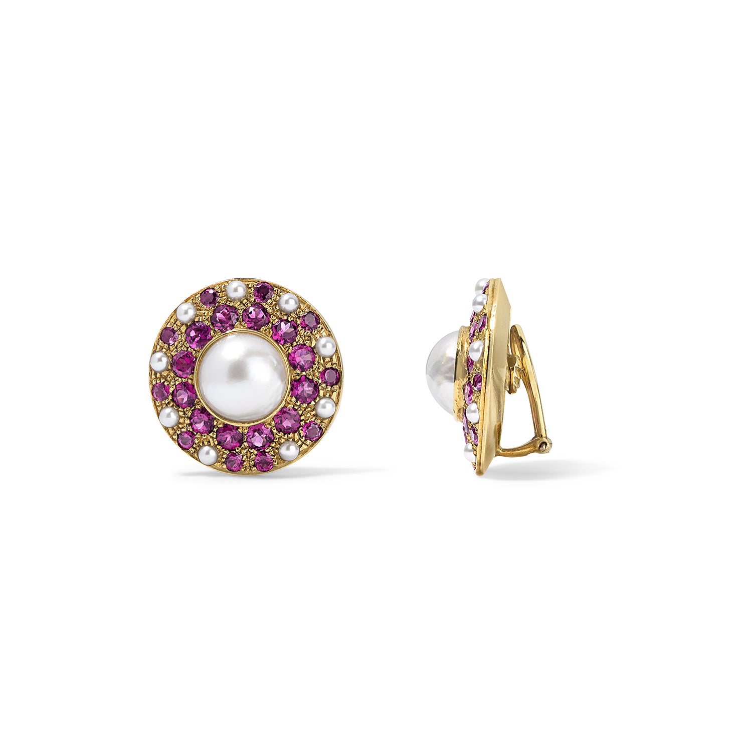 Pearl and Tourmaline Clip-On Earrings