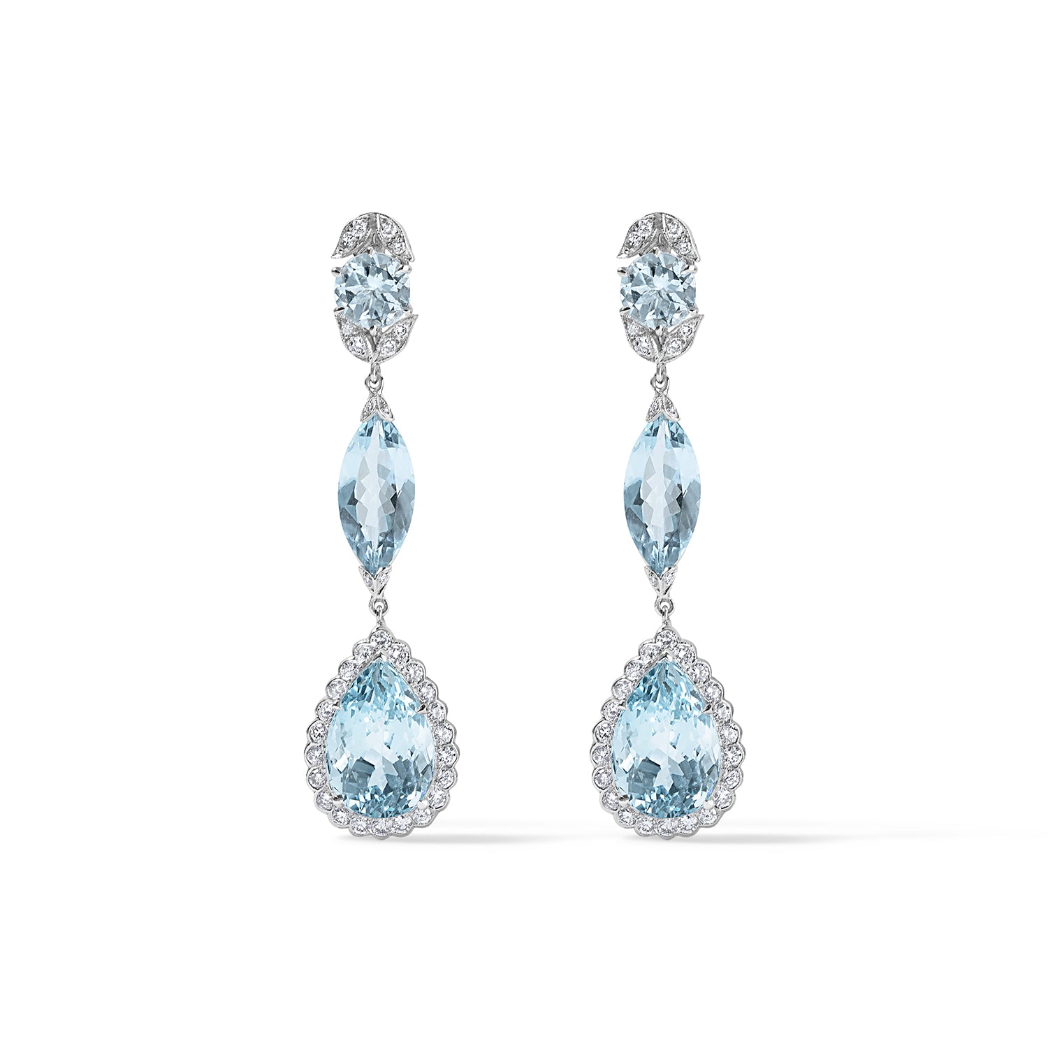 Diamond and Aquamarine Dangle Earrings