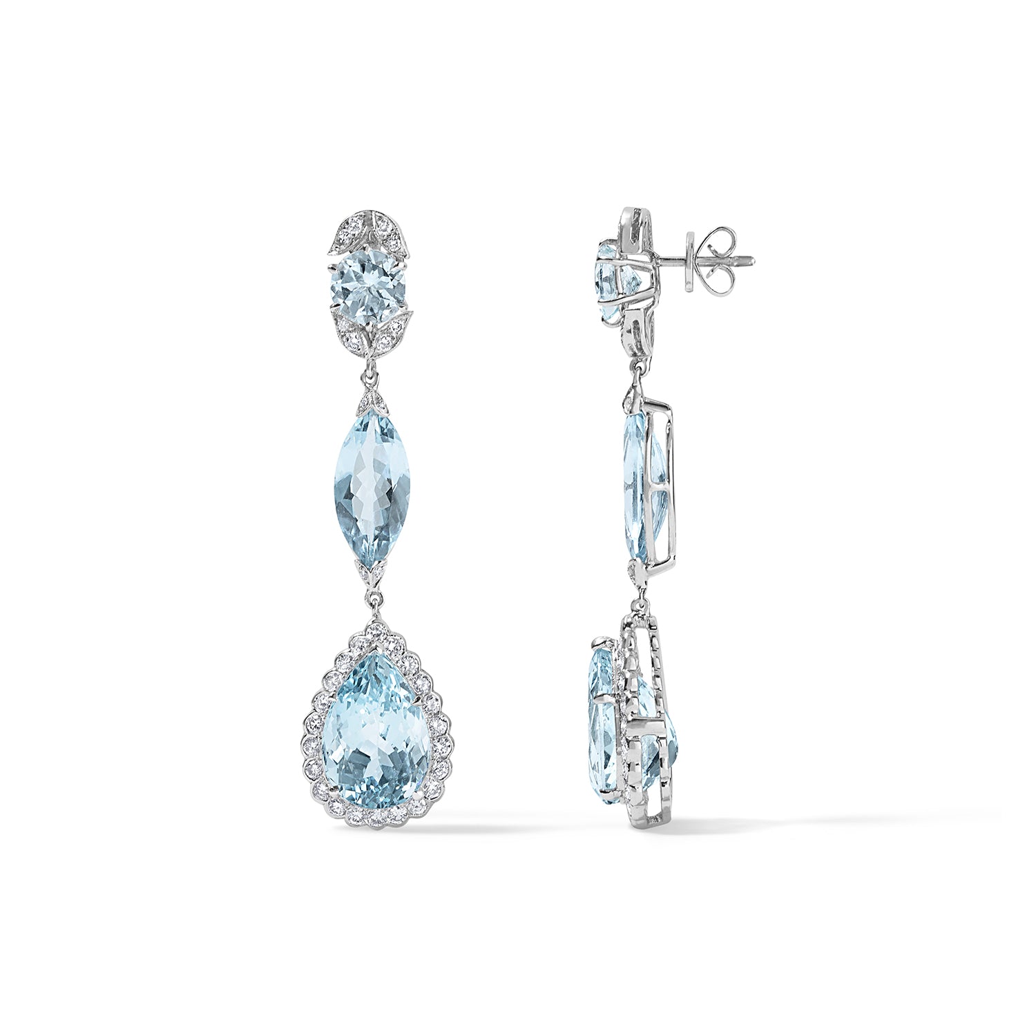 Diamond and Aquamarine Dangle Earrings