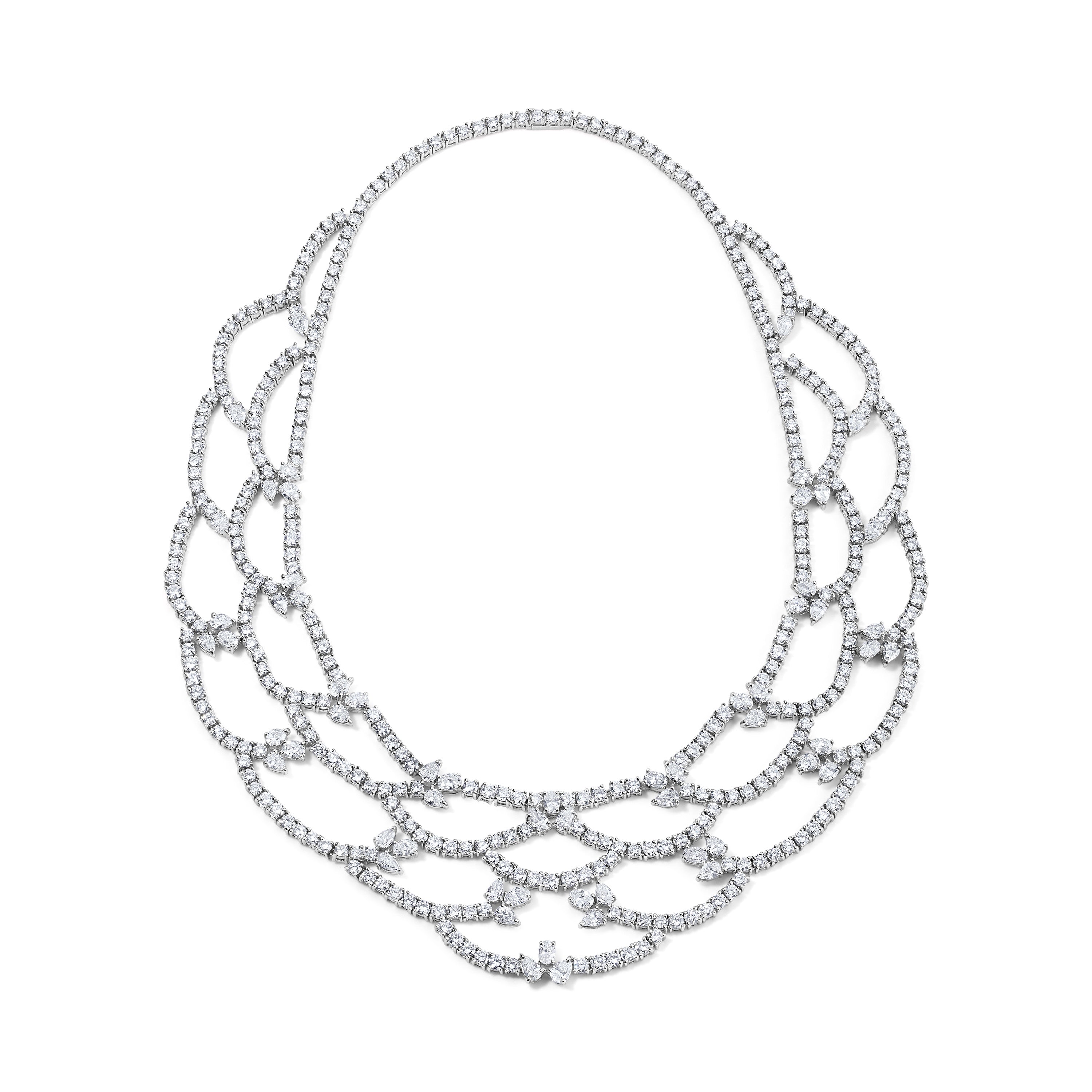 Multi Row Scalloped Diamond Necklace