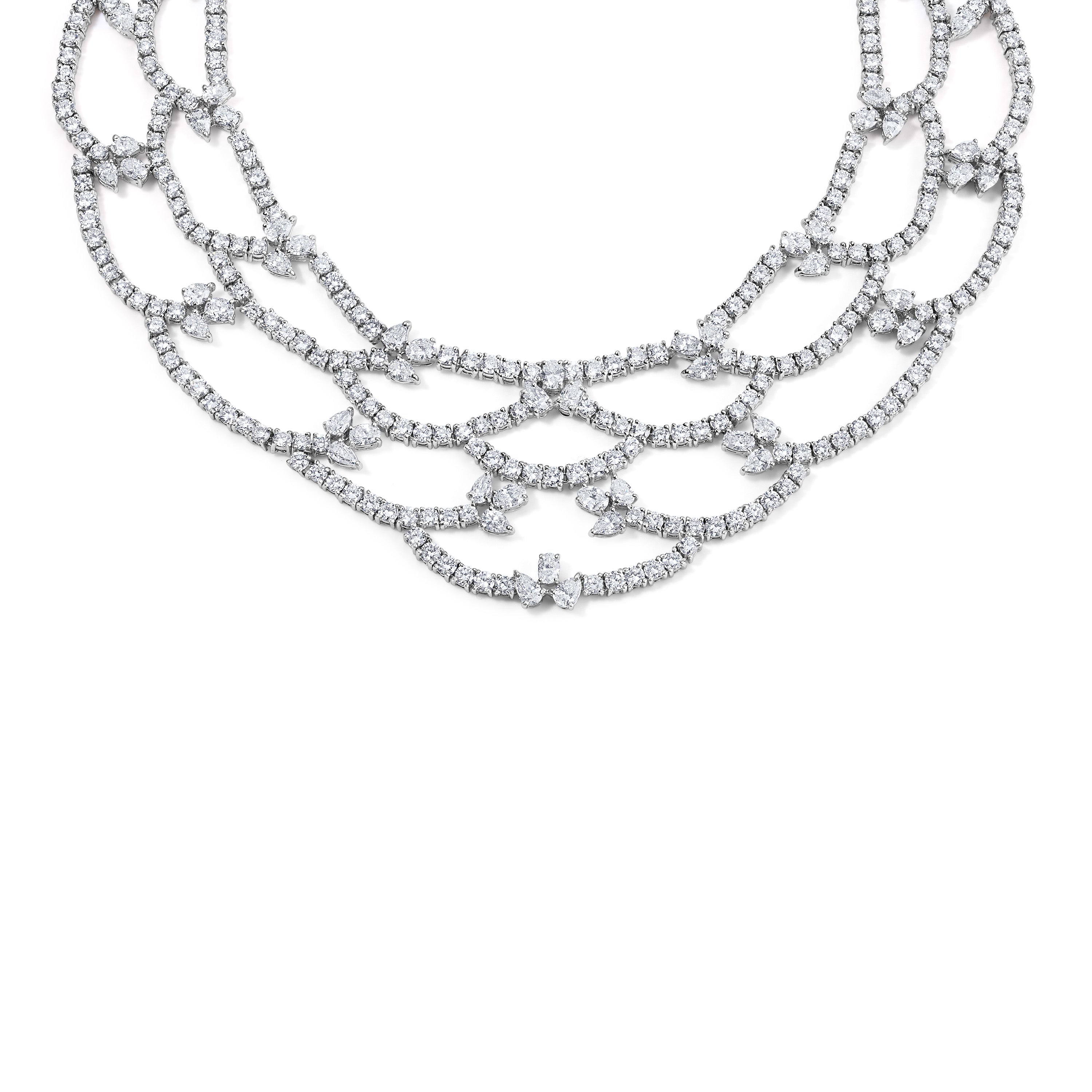 Multi Row Scalloped Diamond Necklace