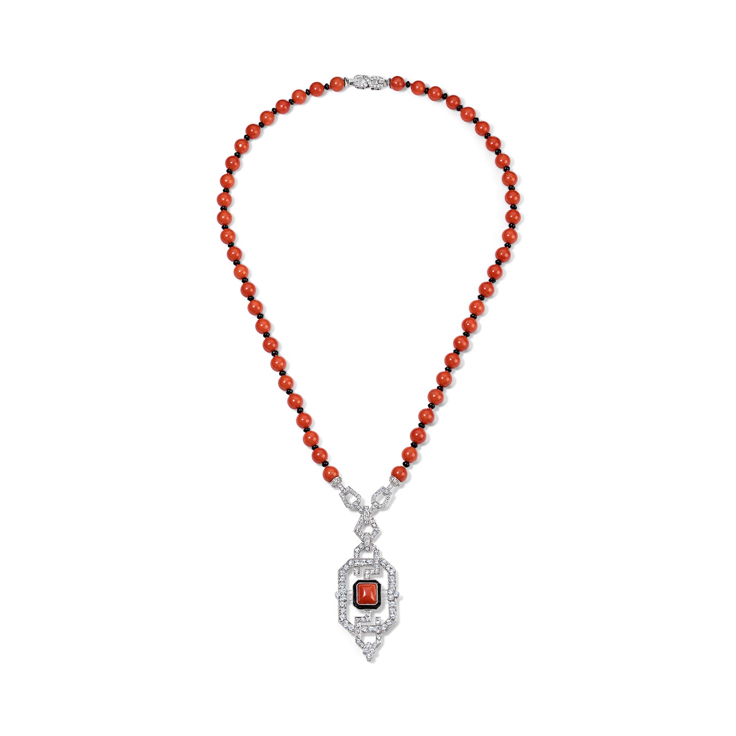 Coral Chain with Diamond Pendant