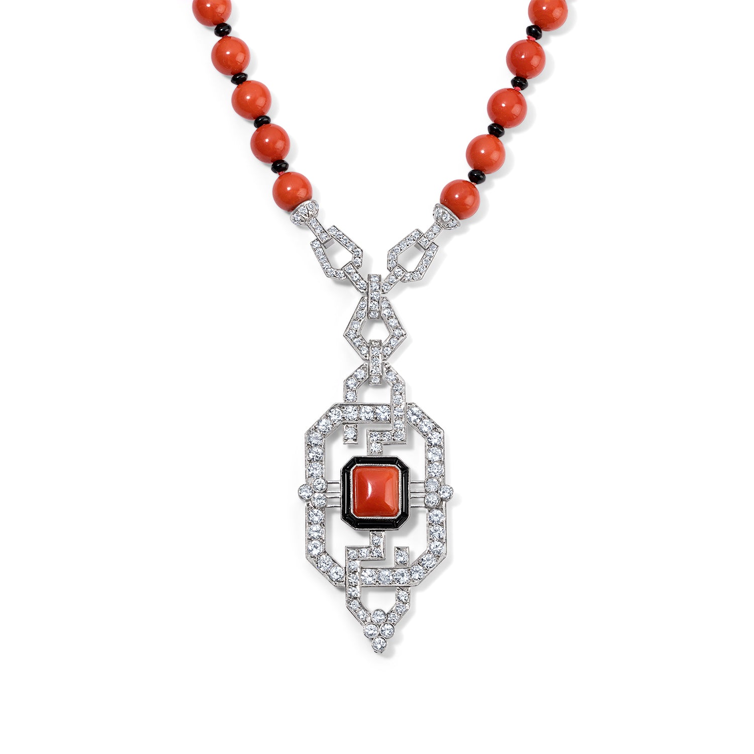 Coral Chain with Diamond Pendant