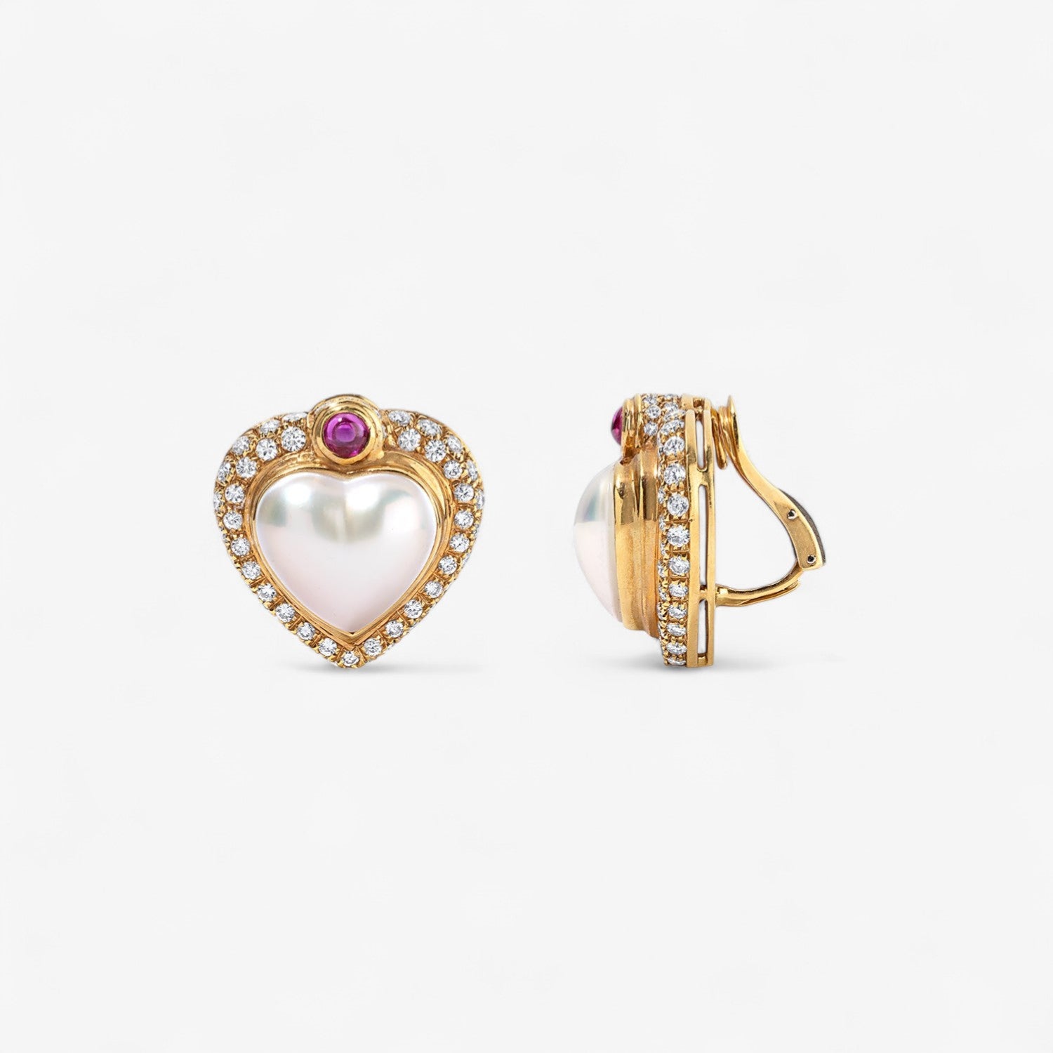 Pearl and Heart Clip-On Earrings