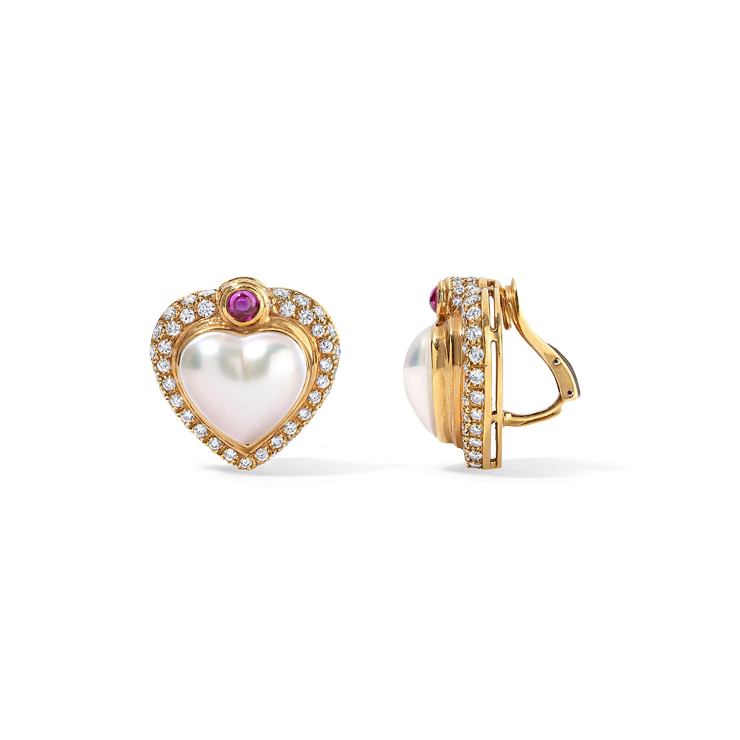 Pearl and Heart Clip-On Earrings