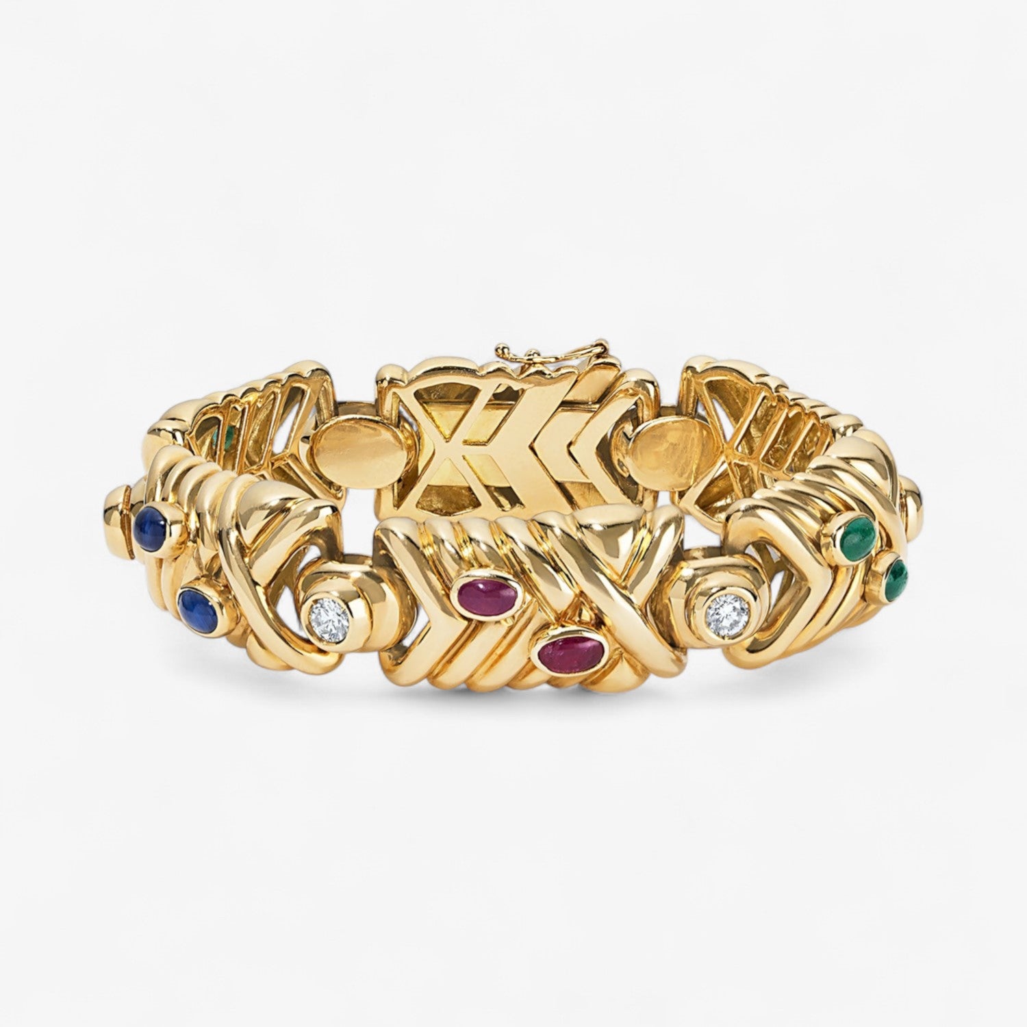 Multicolor Gemstones and Diamond Link Bracelet