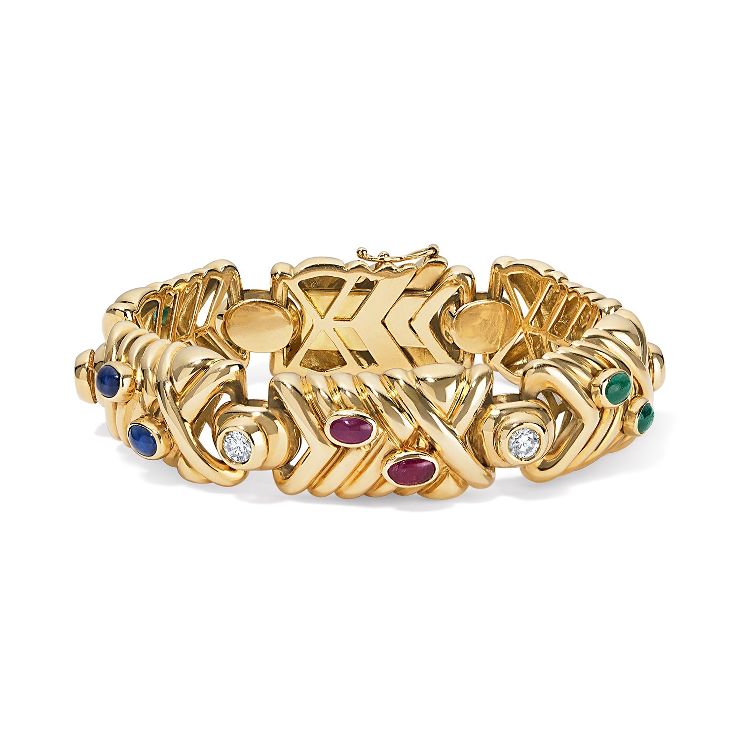 Multicolor Gemstones and Diamond Link Bracelet