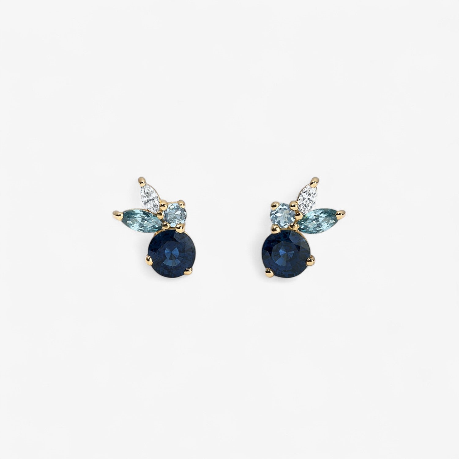 Blue Sapphire and Round Diamond Studs