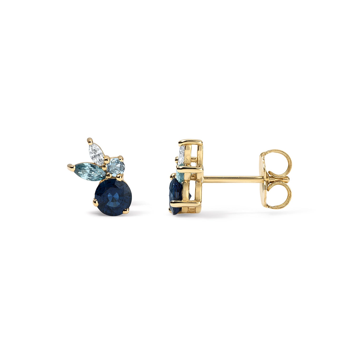 Blue Sapphire and Round Diamond Studs