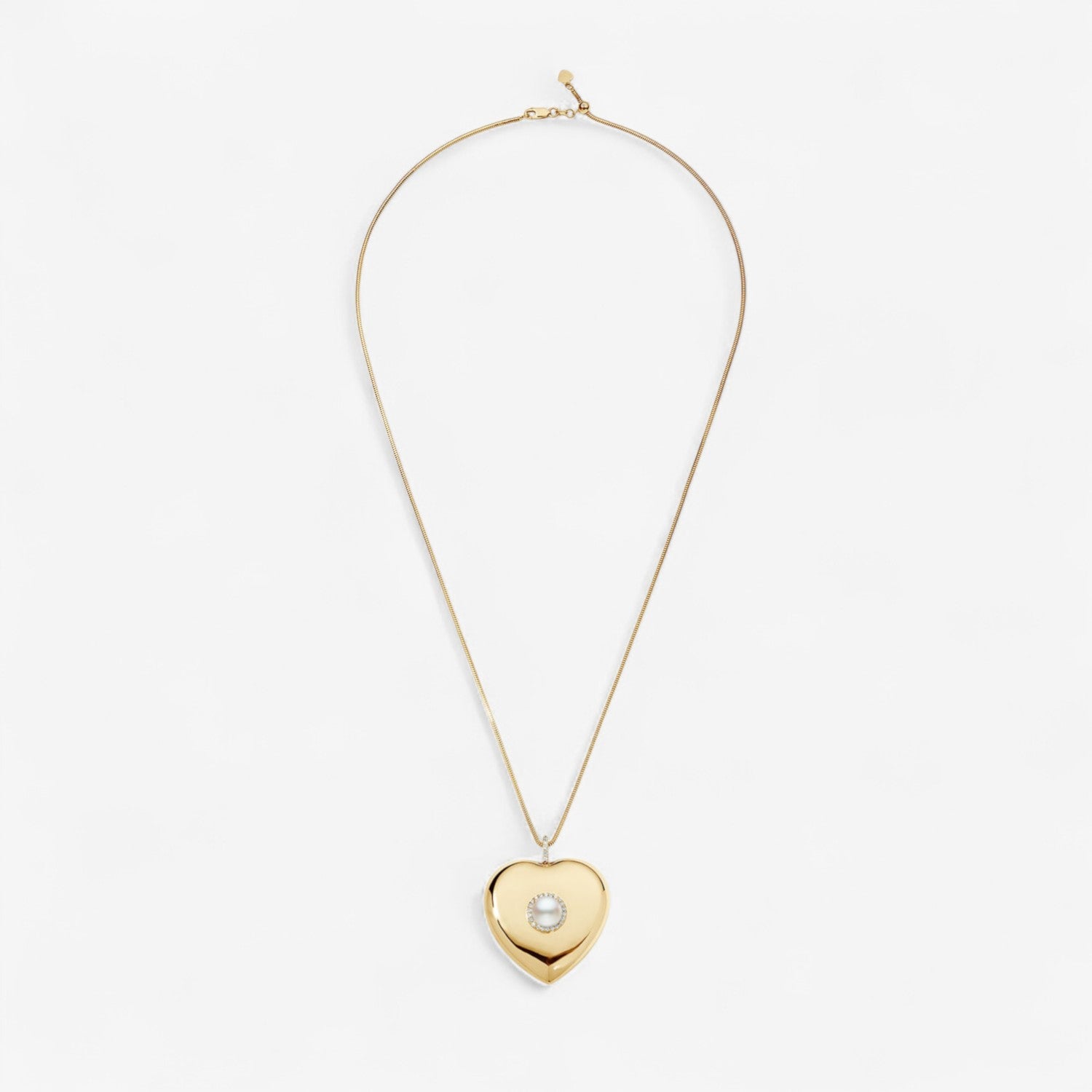Heart Button Necklace with Pearl Center