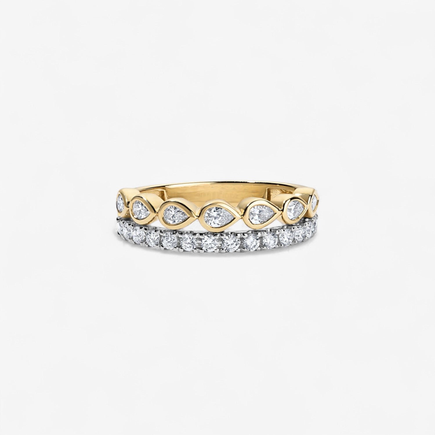 Diamond Pear Bezel and Round Two Row Ring