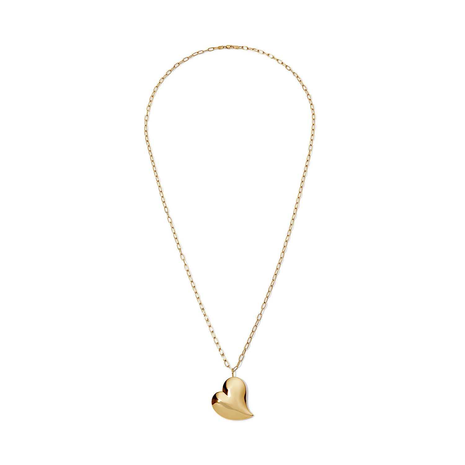 Heartfelt Gold Jumbo Puffy Heart with Paperclip Chain Necklace