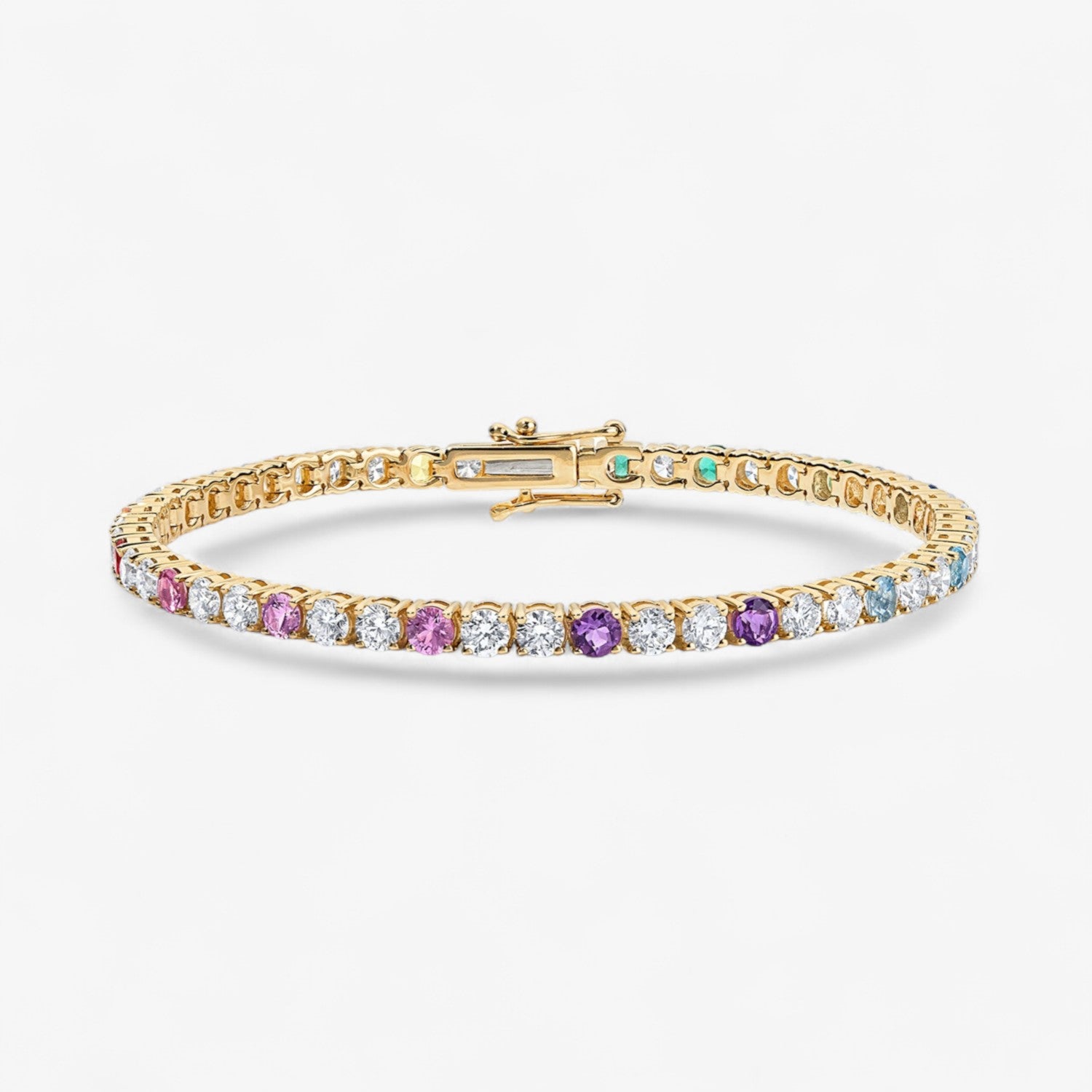 Rainbow Sapphire and Diamond Tennis Bracelet