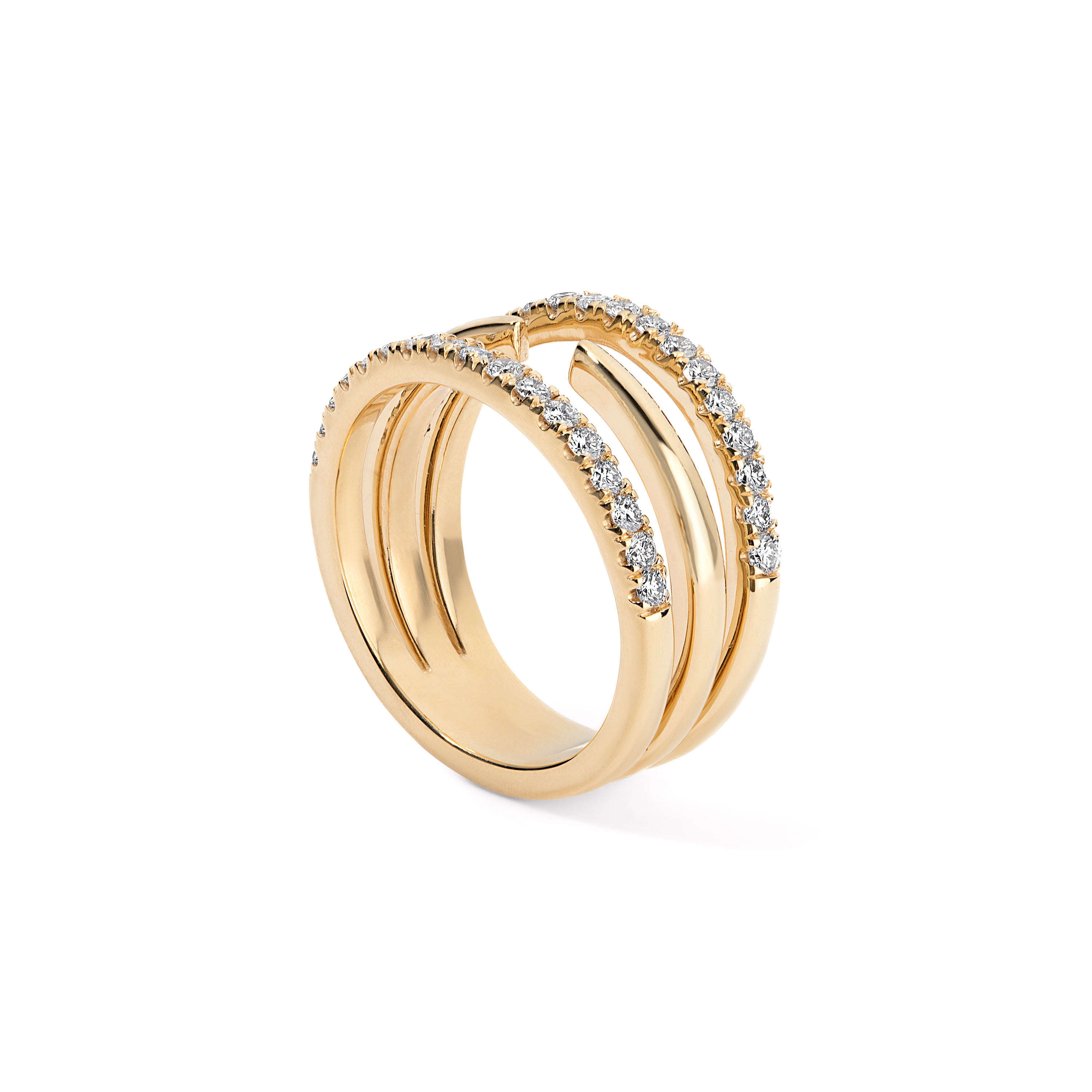 Gold and Diamond Three Row Claw Ring