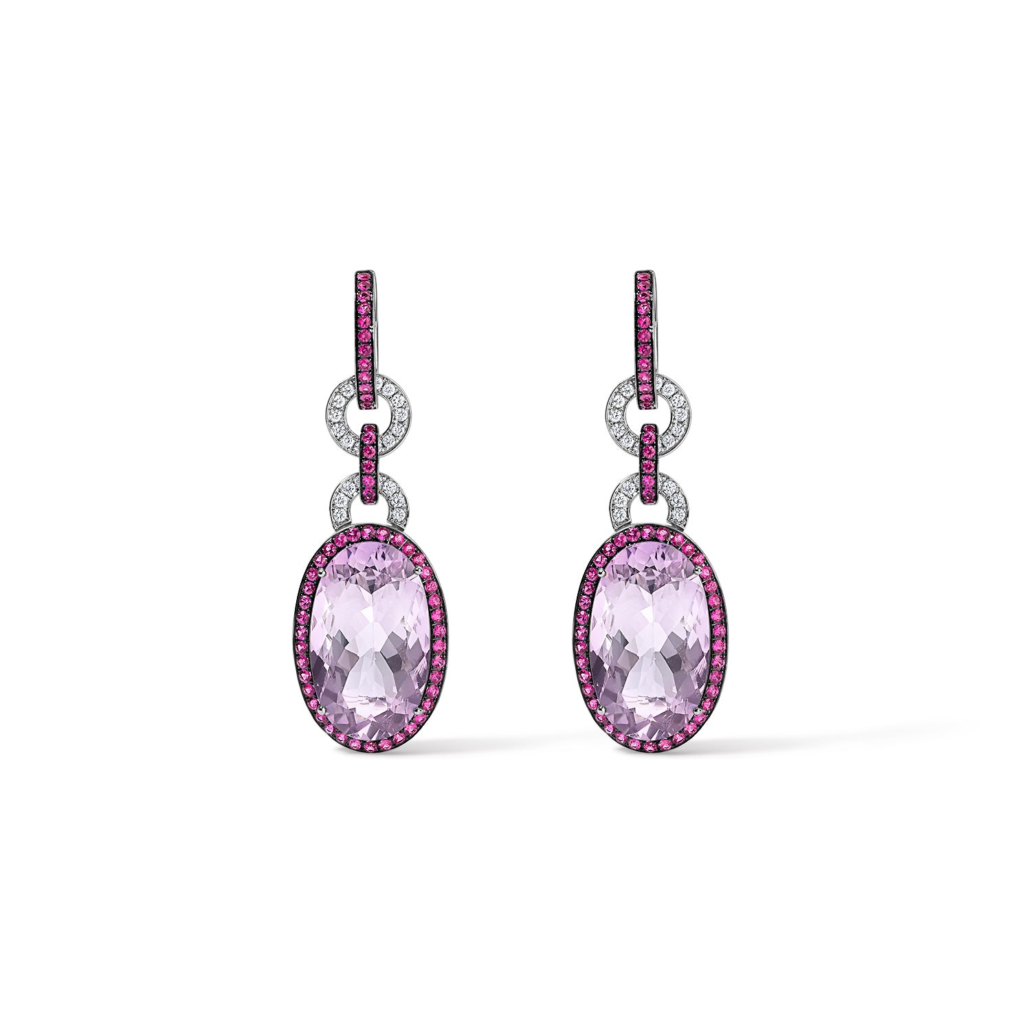 Amethyst Oval Drop Earrings in White Gold