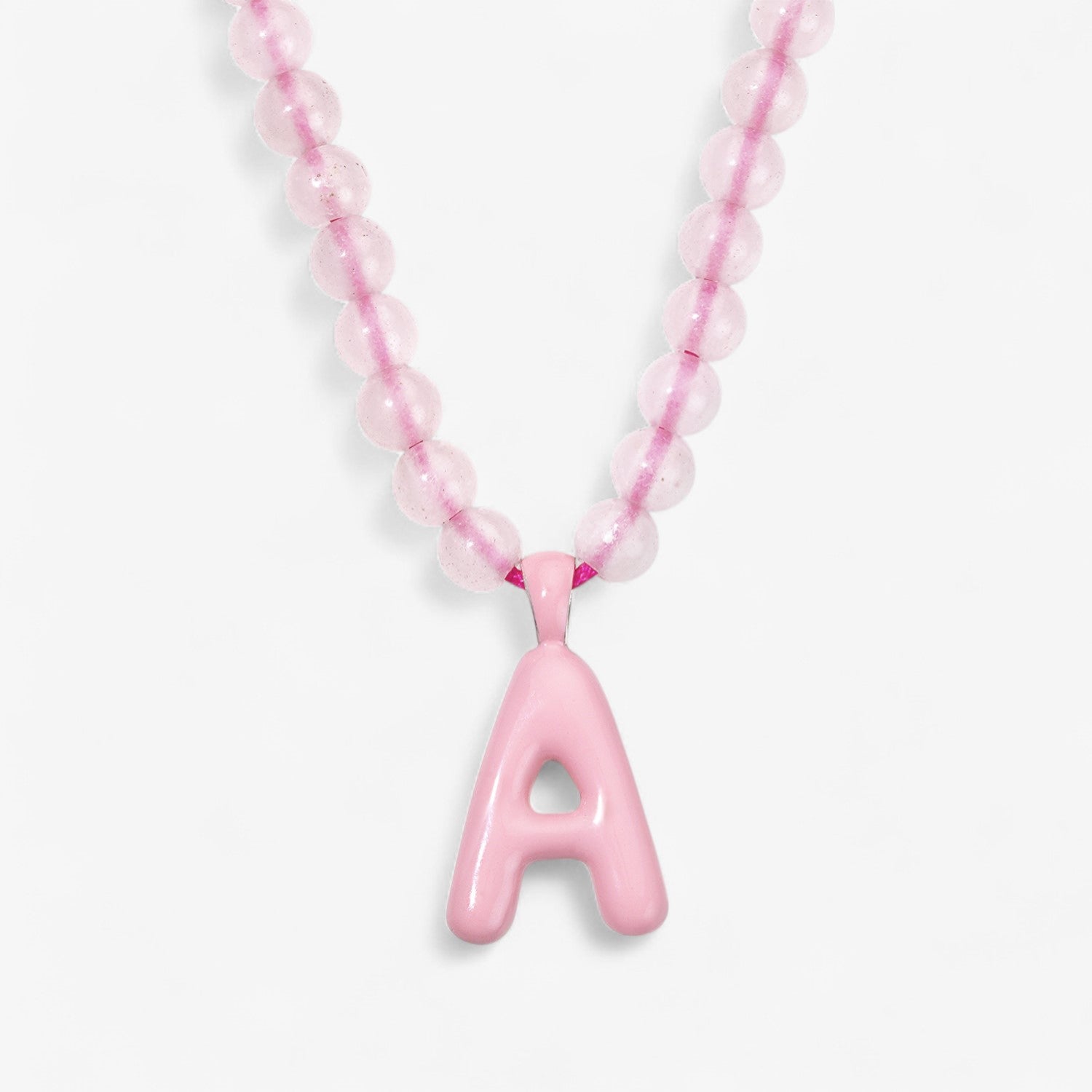 Pink Bead Necklace with Enamel Bubble Initial