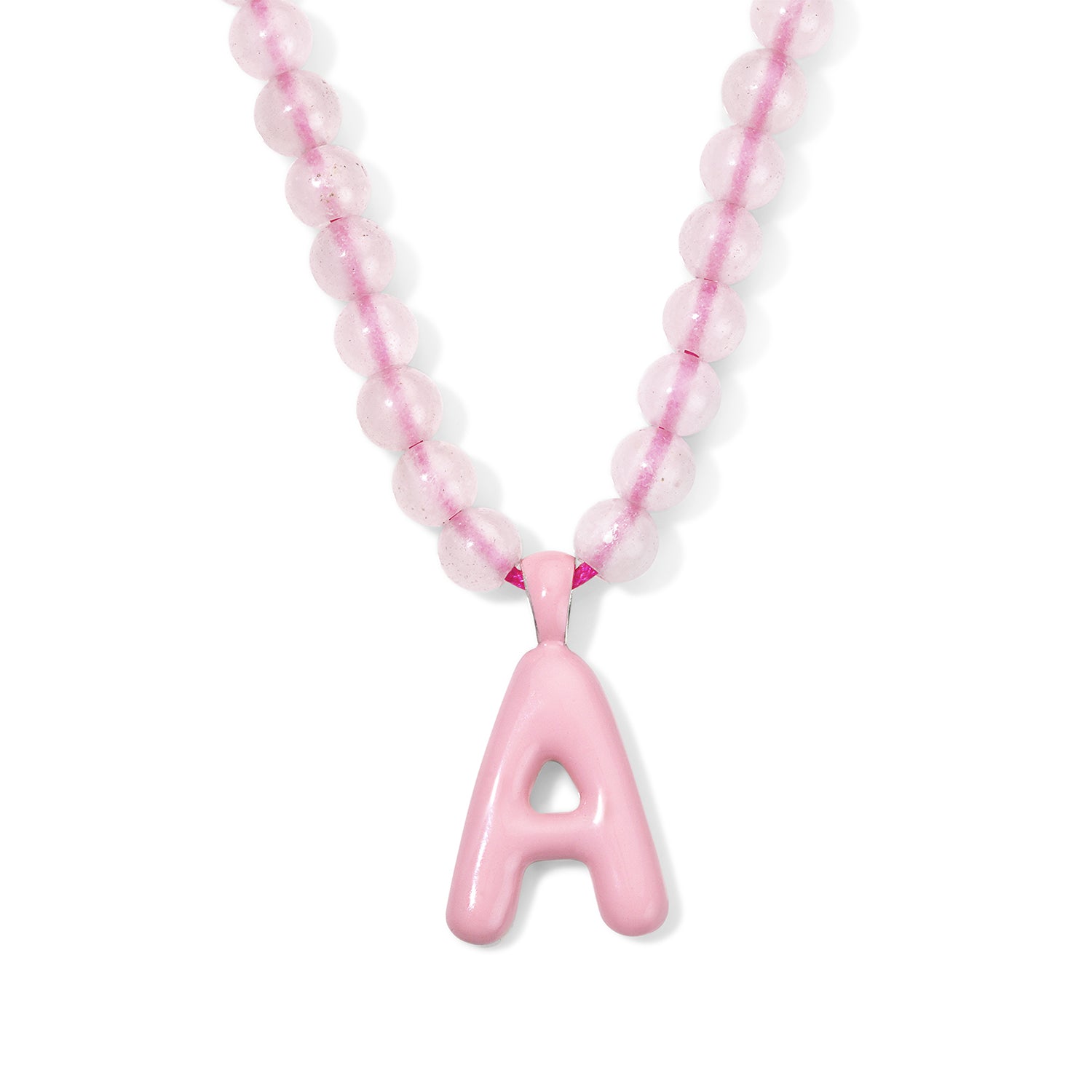 Pink Bead Necklace with Enamel Bubble Initial
