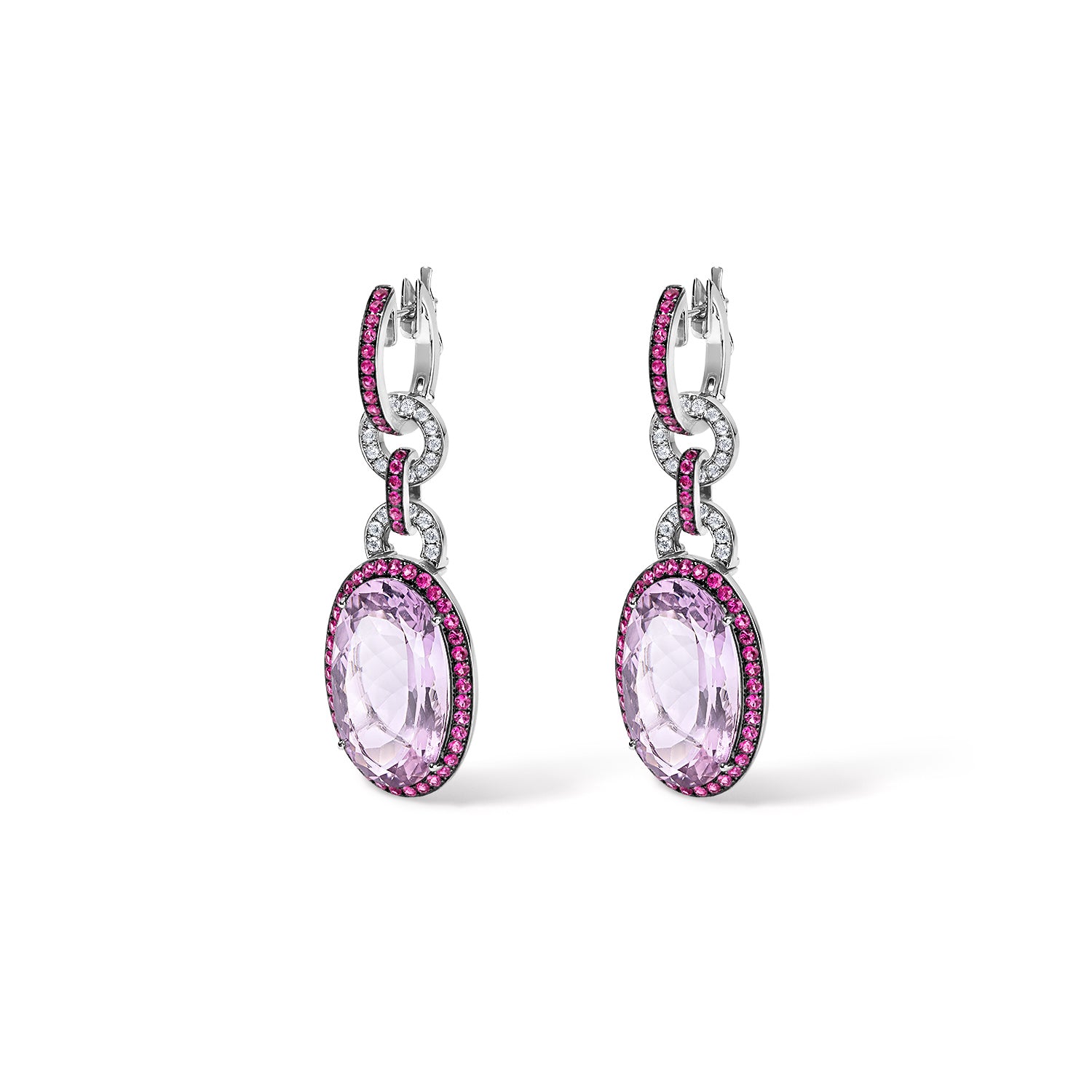 Amethyst Oval Drop Earrings in White Gold