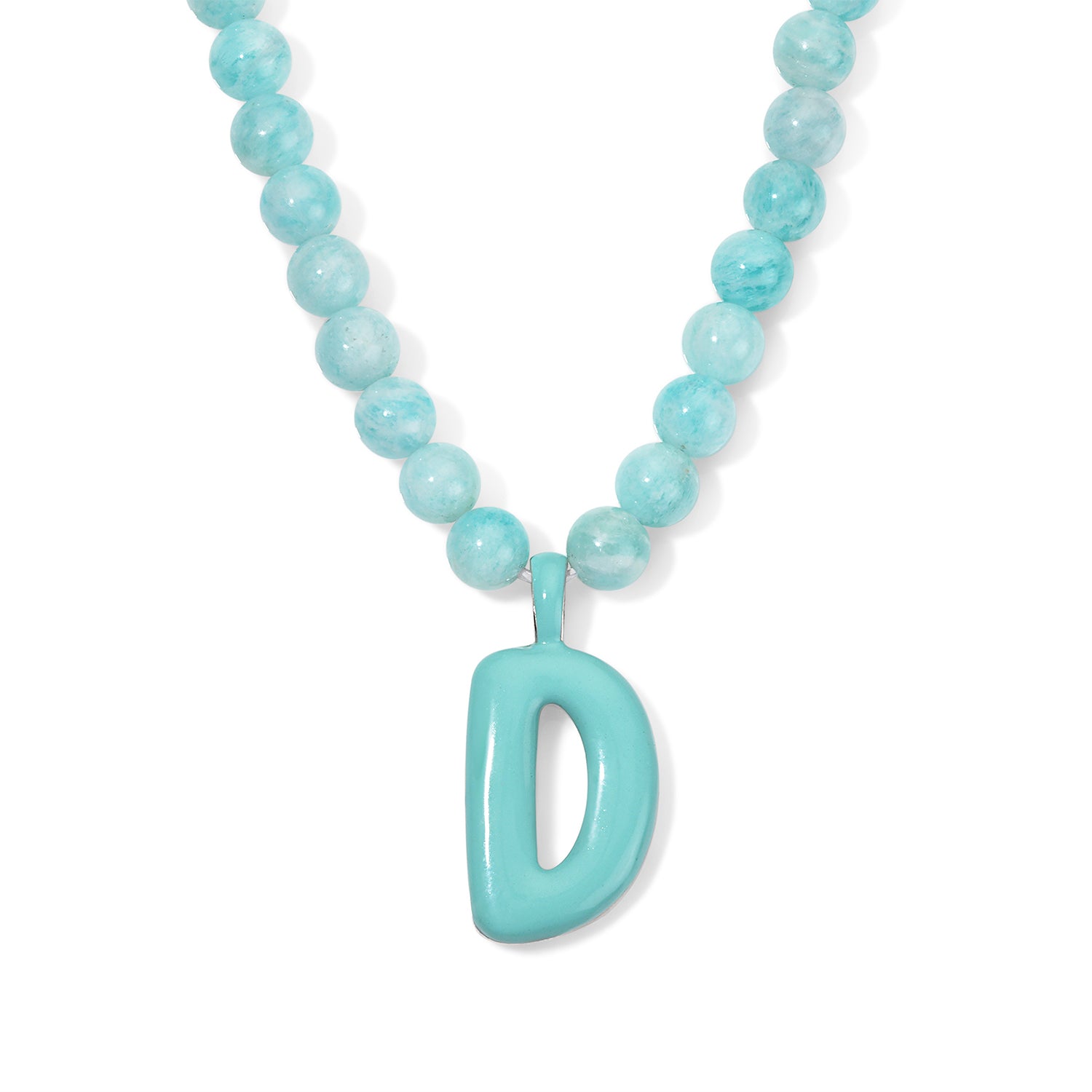Blue Bead Necklace with Enamel Bubble Initial