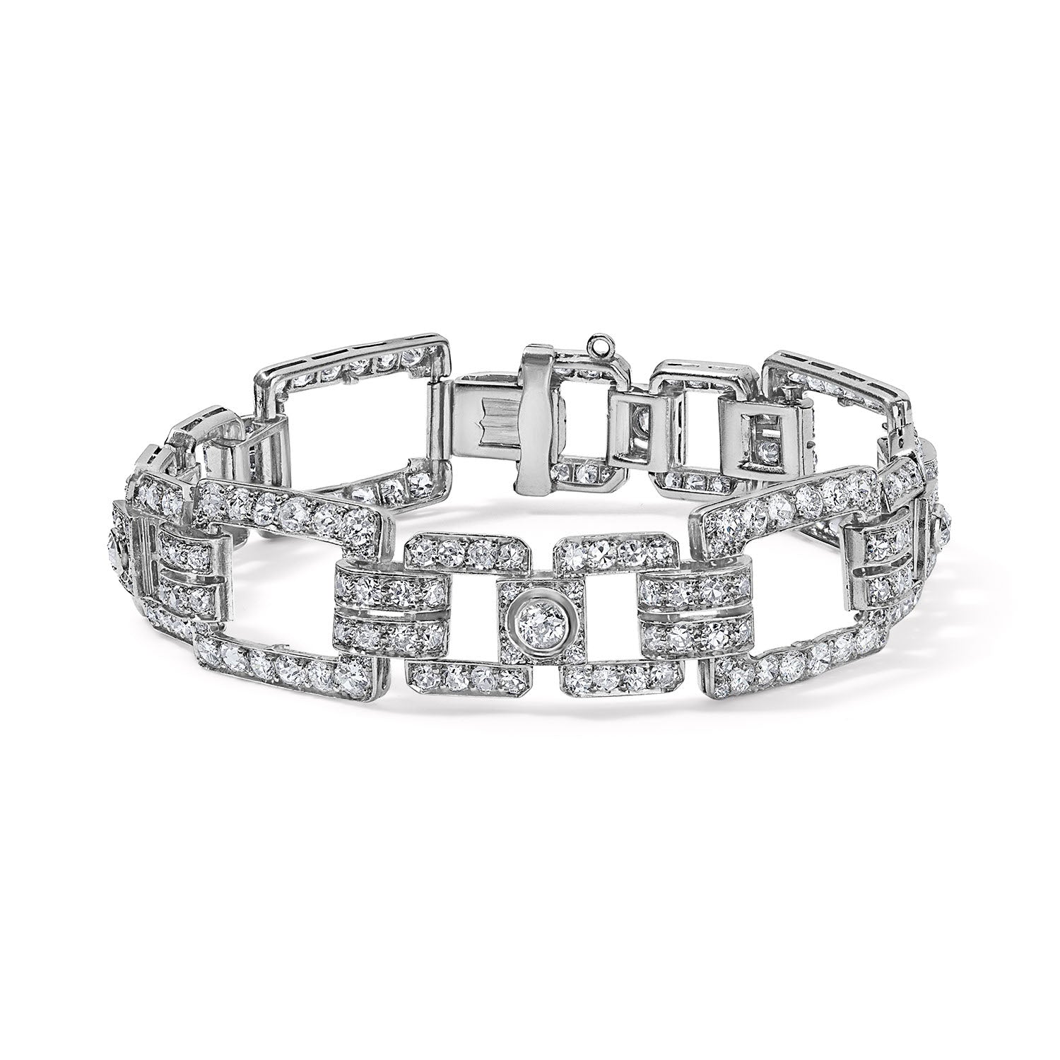 Art Deco Rectangular Link Old European Cut Diamond Bracelet