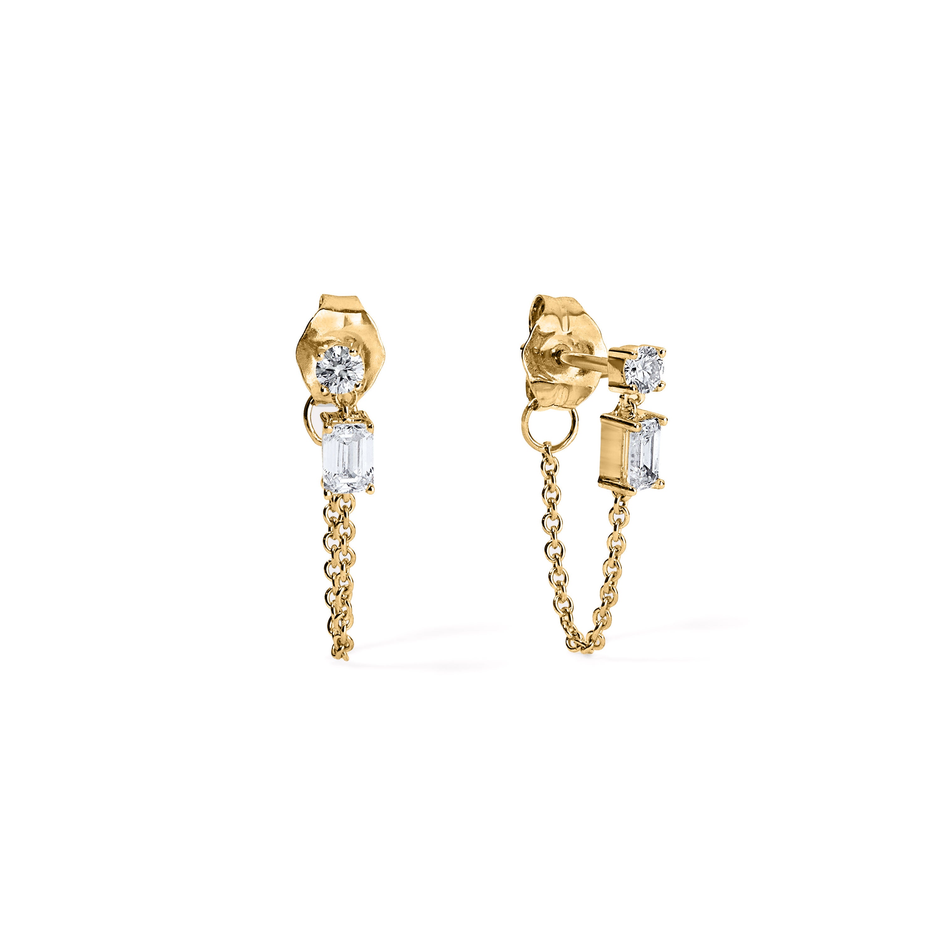 Gold and Diamond Two Stone Chain Earrings