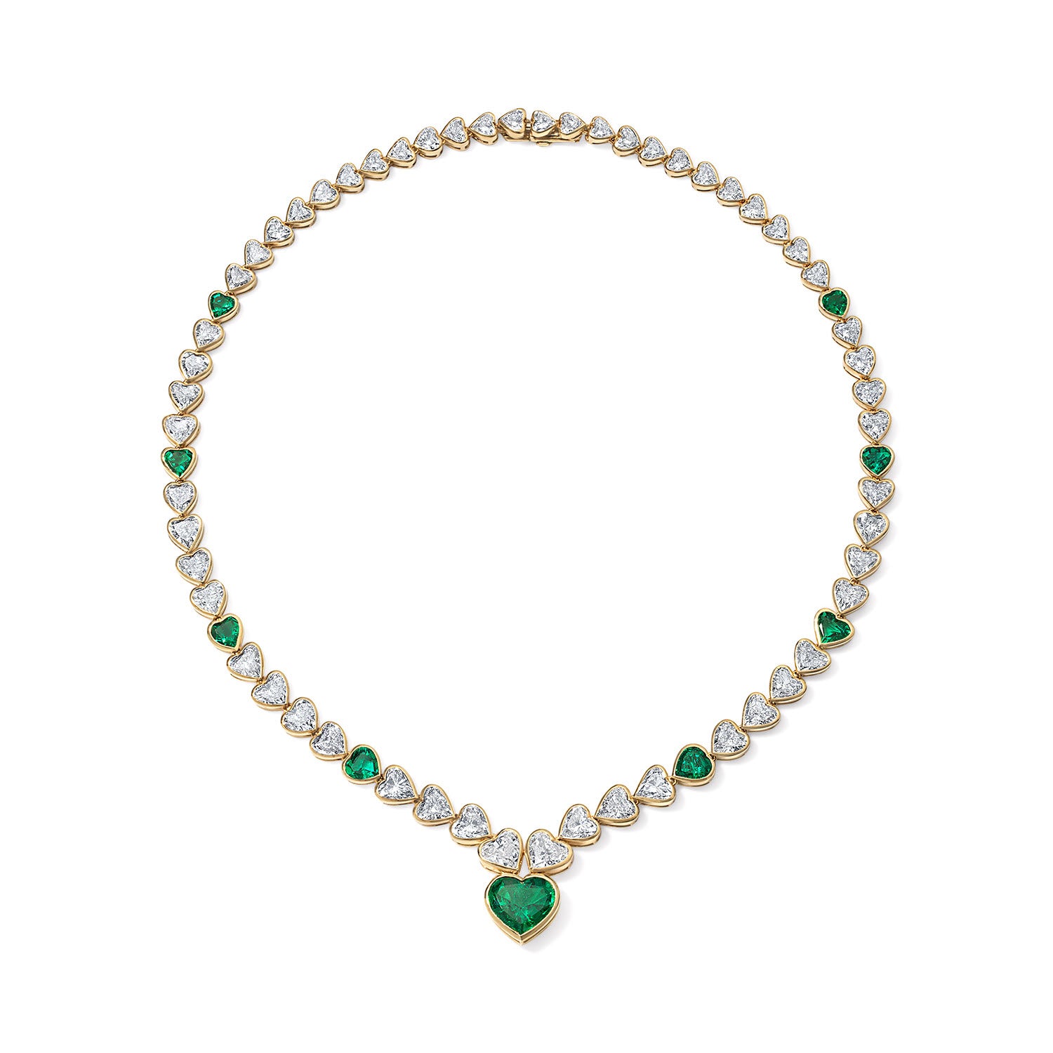 Vintage Diamond and Emerald Heart Bracelet and Necklace Set