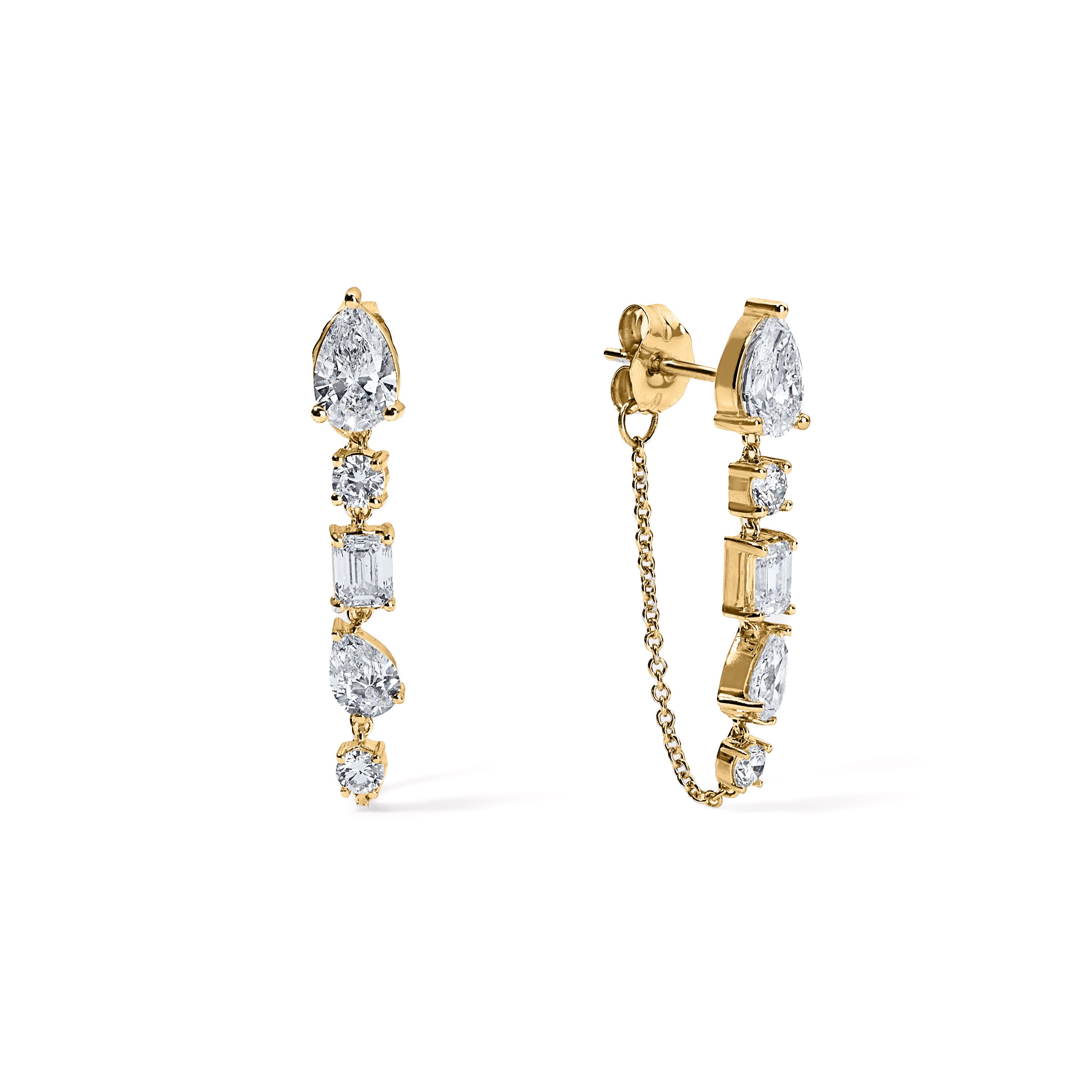 Gold and Diamond Five Stone Chain Earrings