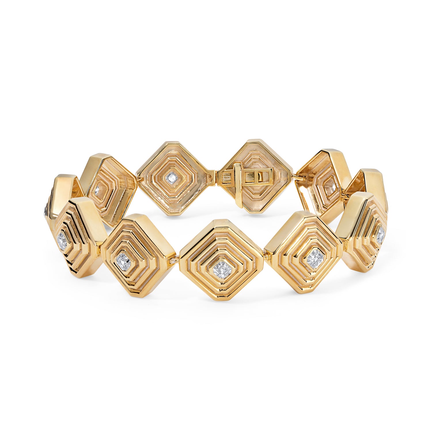 Gold and Diamond Asscher Tennis Bracelet