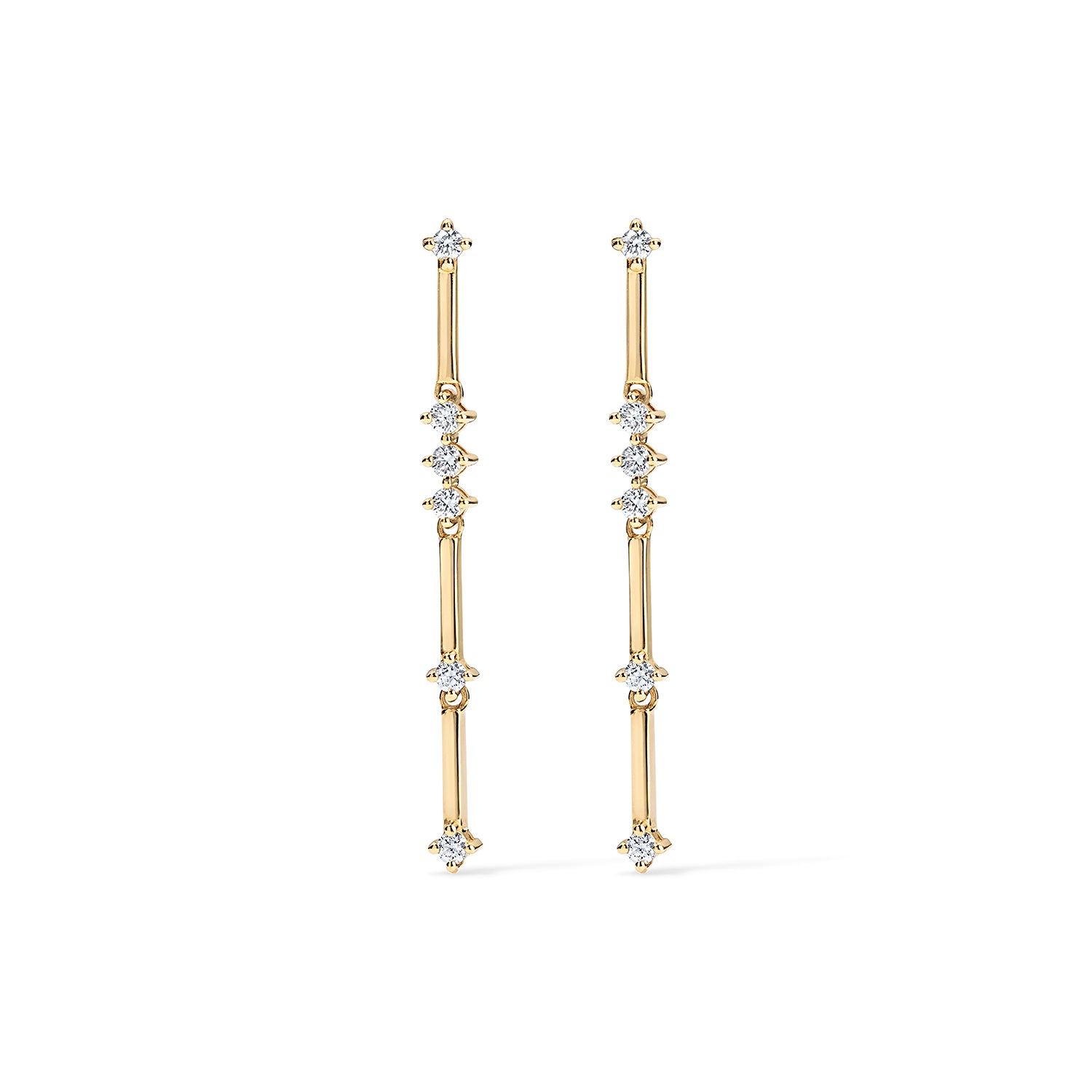 Diamond and Gold Bar Dangle Drop Earrings