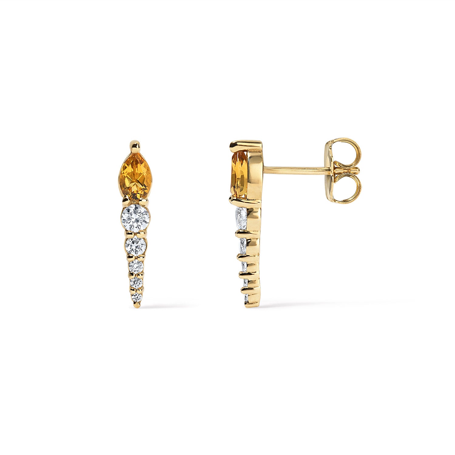 Citrine Pear and Diamond Studs